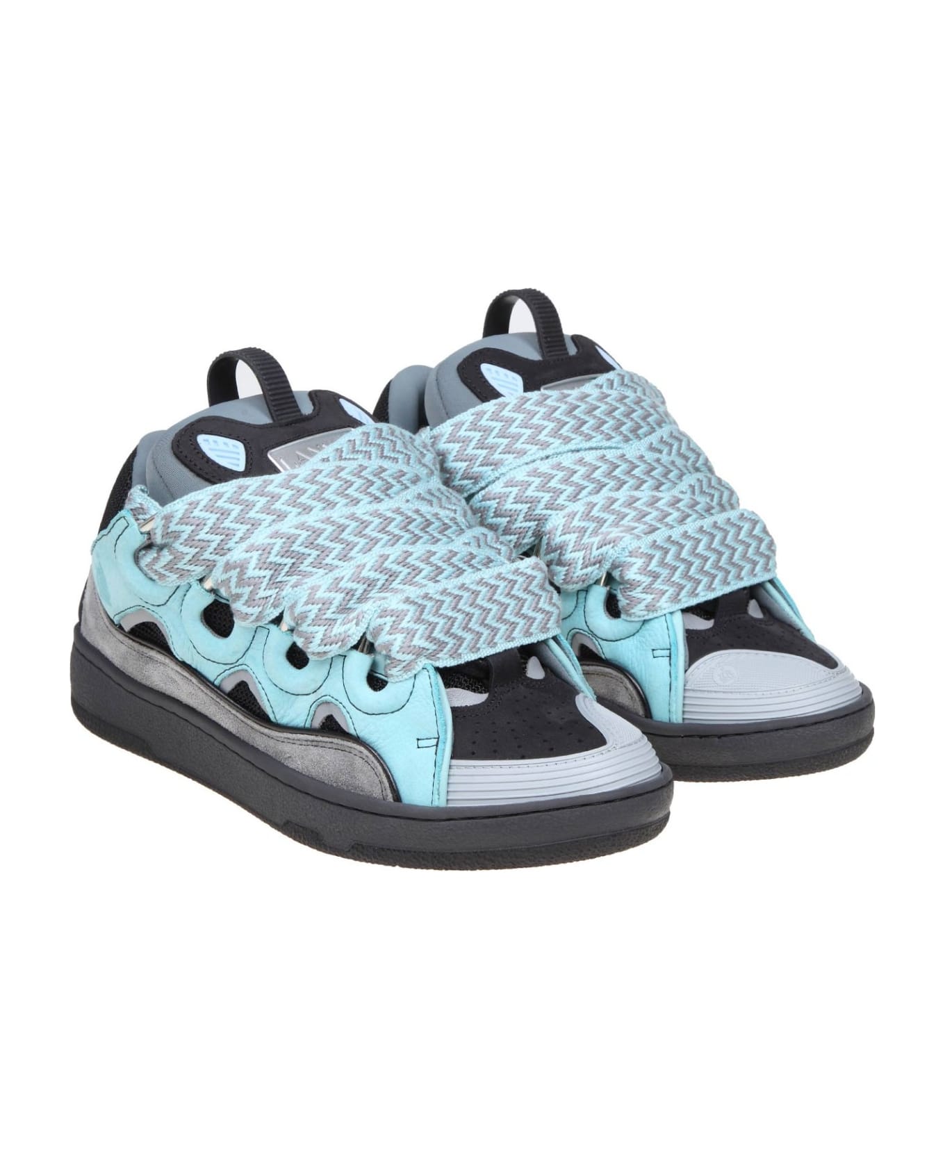 Lanvin Curb Sneakers In Suede And Fabric Color Light Blue/anthracite - LIGHT/BLUE/ANTHRACITE スニーカー
