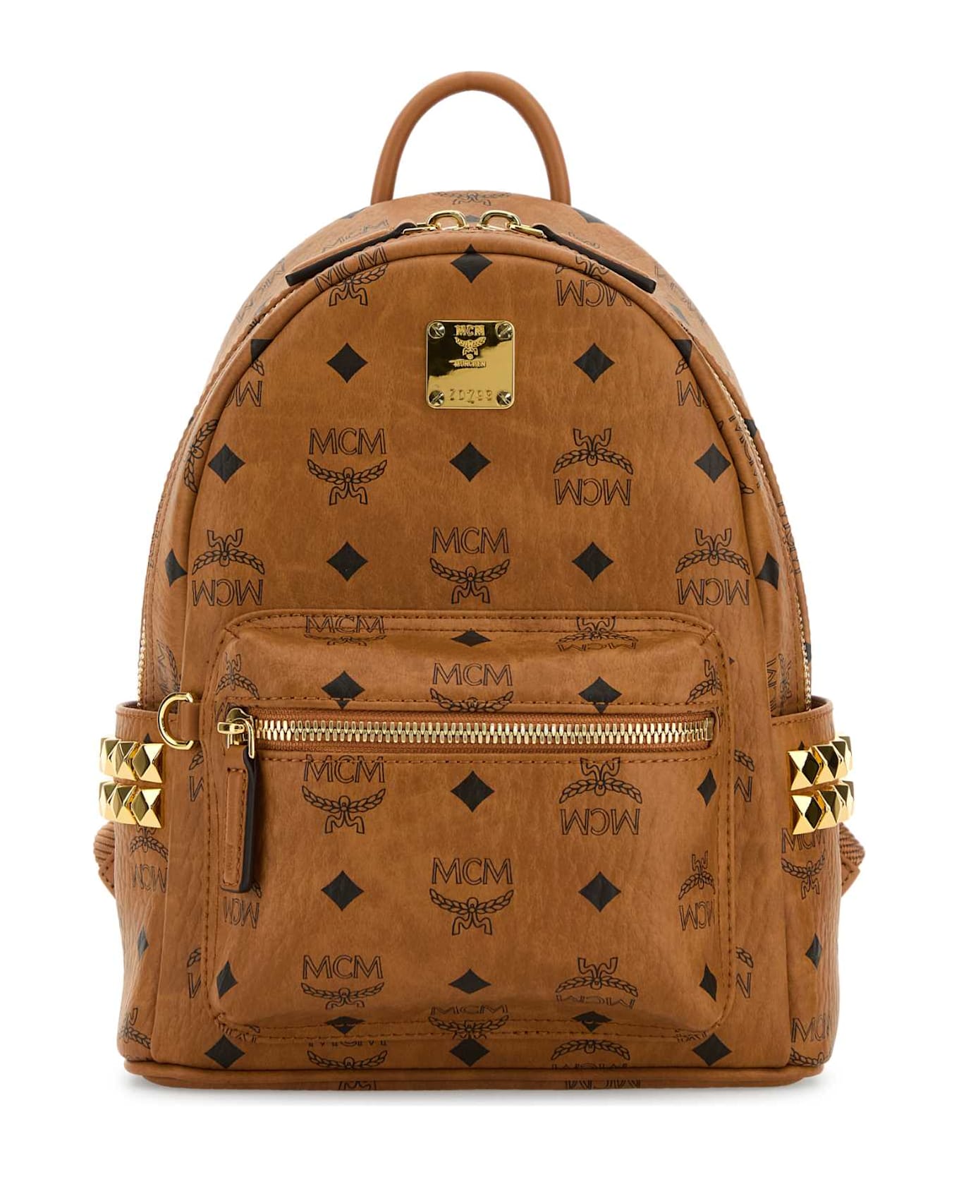 MCM Printed Canvas Mini Stark Backpack - COGNAC