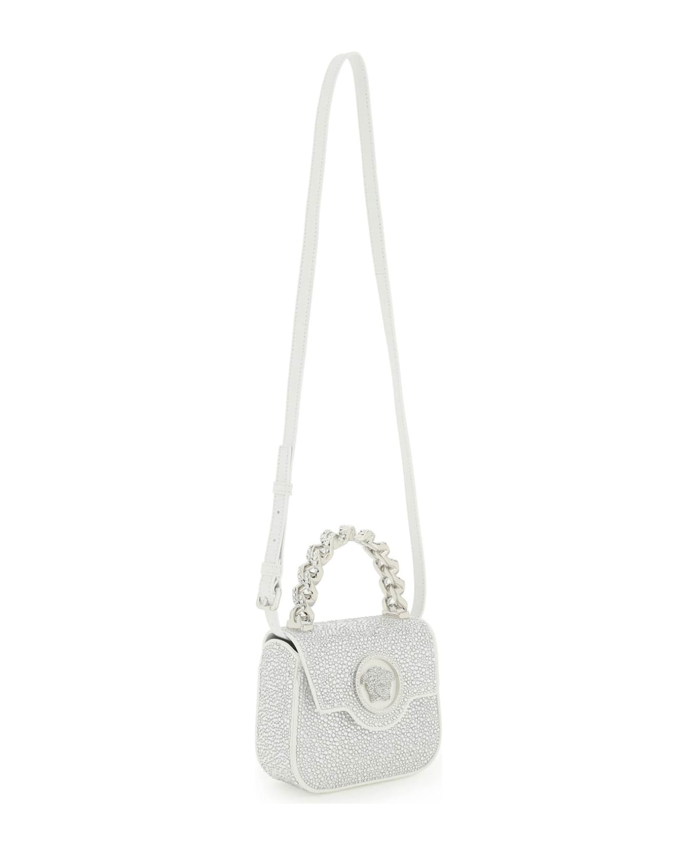 Versace La Medusa Handbag With Crystals - OPTICAL WHITE PALLADIUM (Silver)