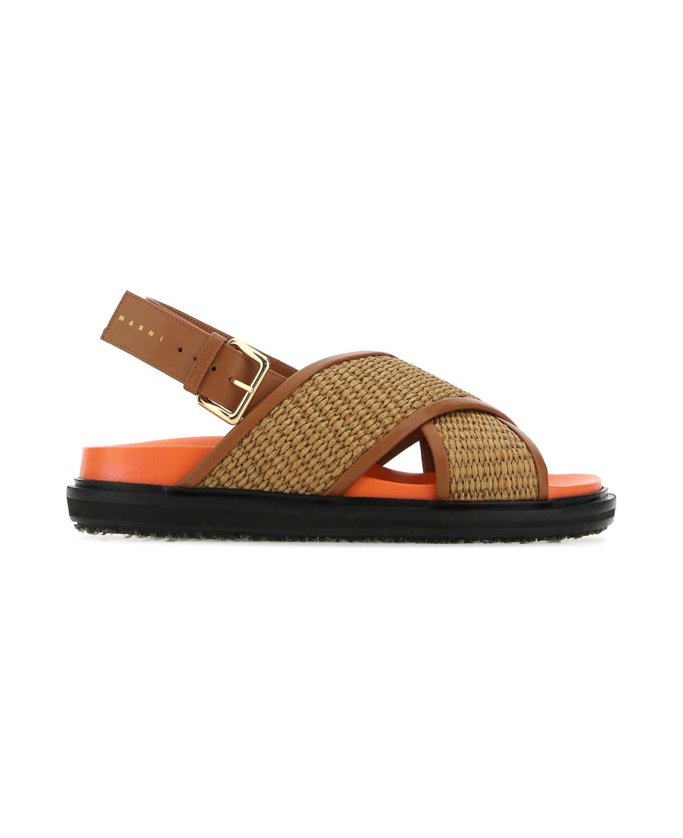 Marni Multicolor Raffia And Leather Fussbett Sandals - ZO140 サンダル