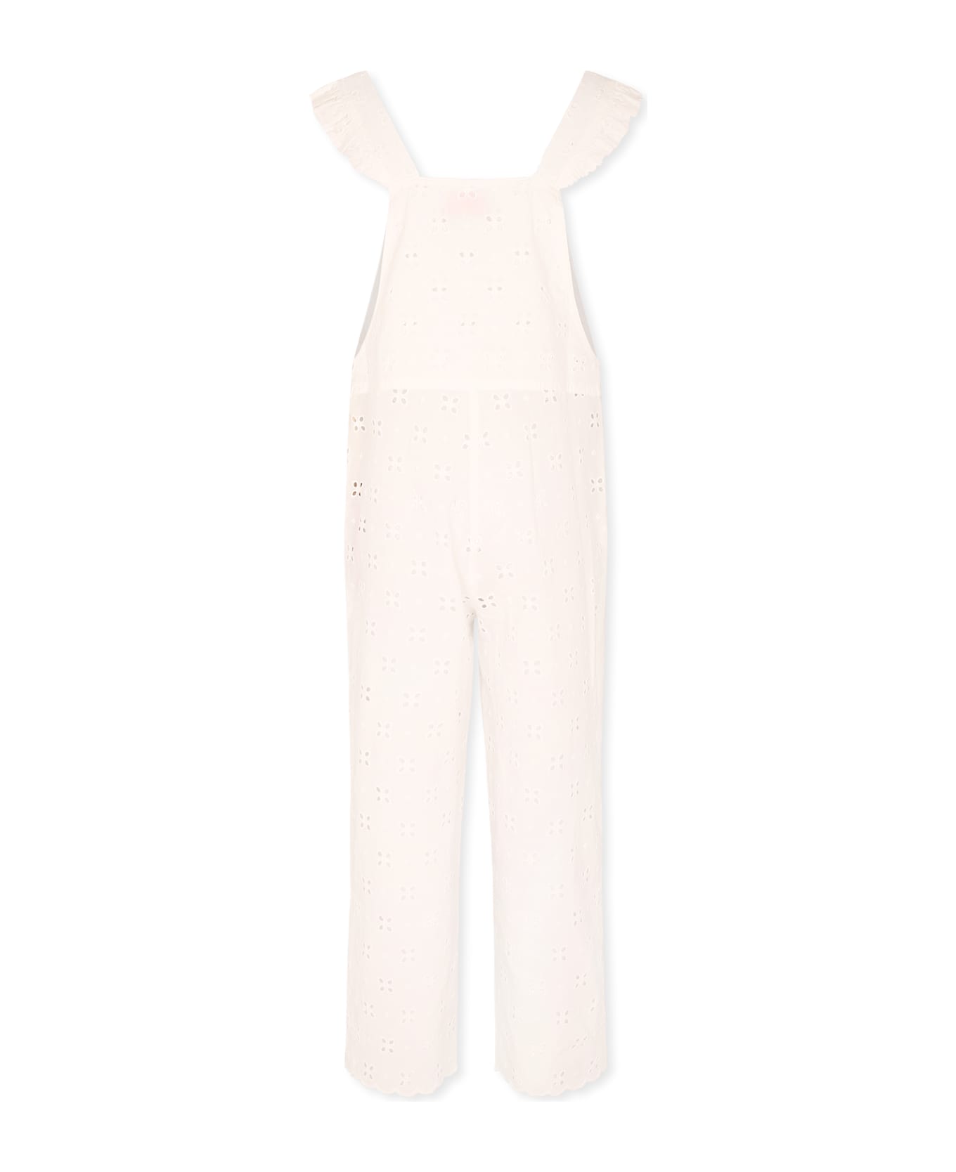 MC2 Saint Barth White Dungarees For Girl With Flowers - White