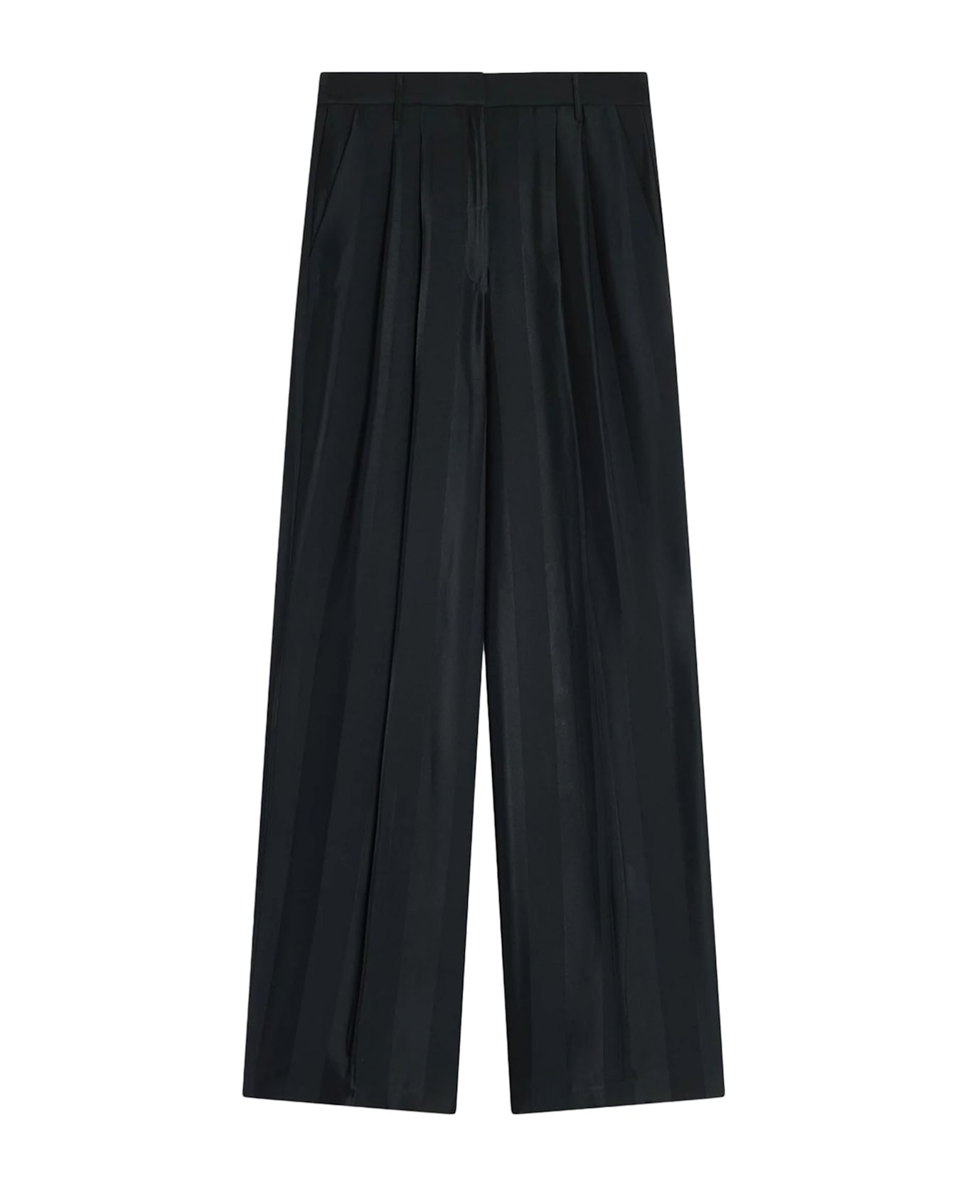 SEMICOUTURE Barré Envers Satin Cady Palazzo Trousers - Black