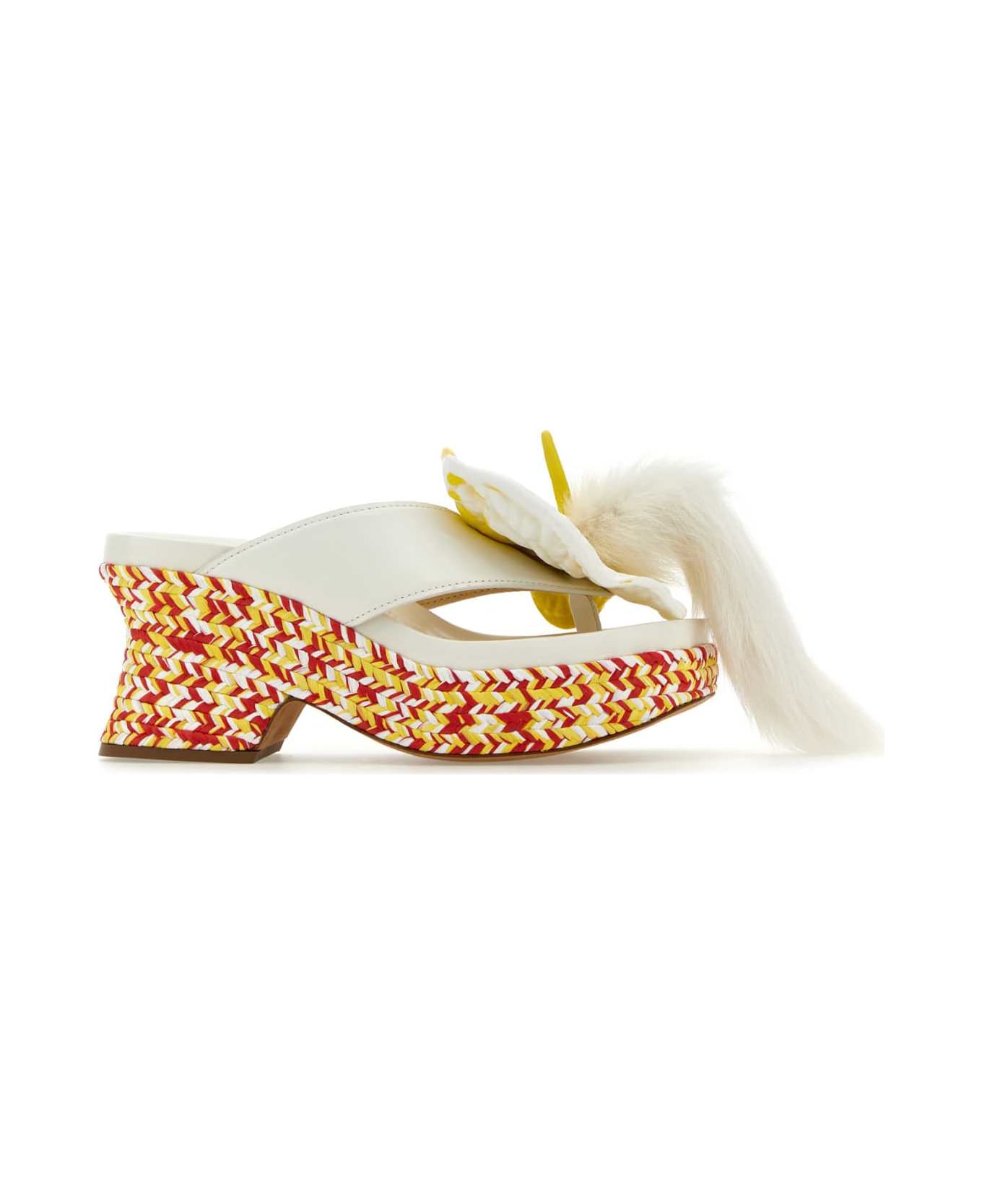 Loewe White Leather Petal Thong Mules - WHIMUL