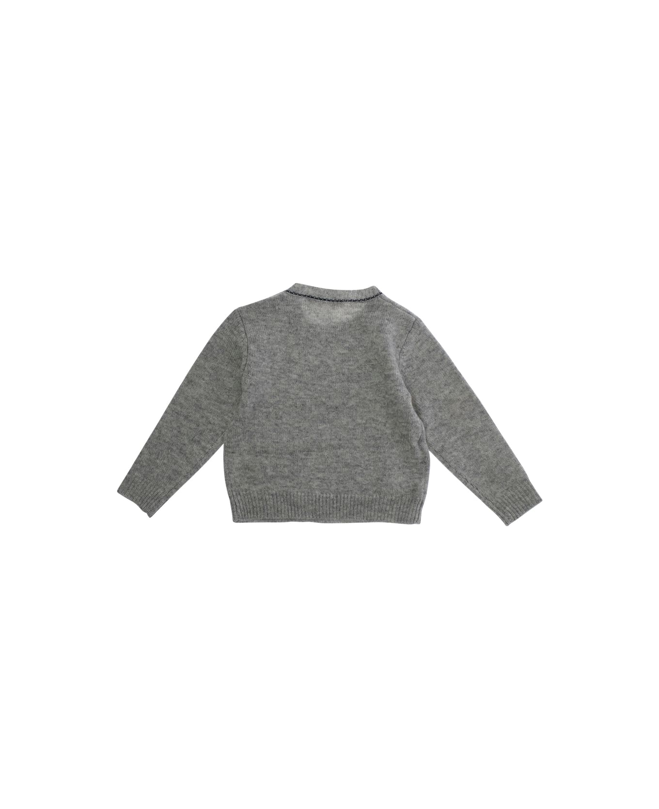Marni Grey Crewneck Sweater With Logo Lettering On The Front In Wool Baby - Grey