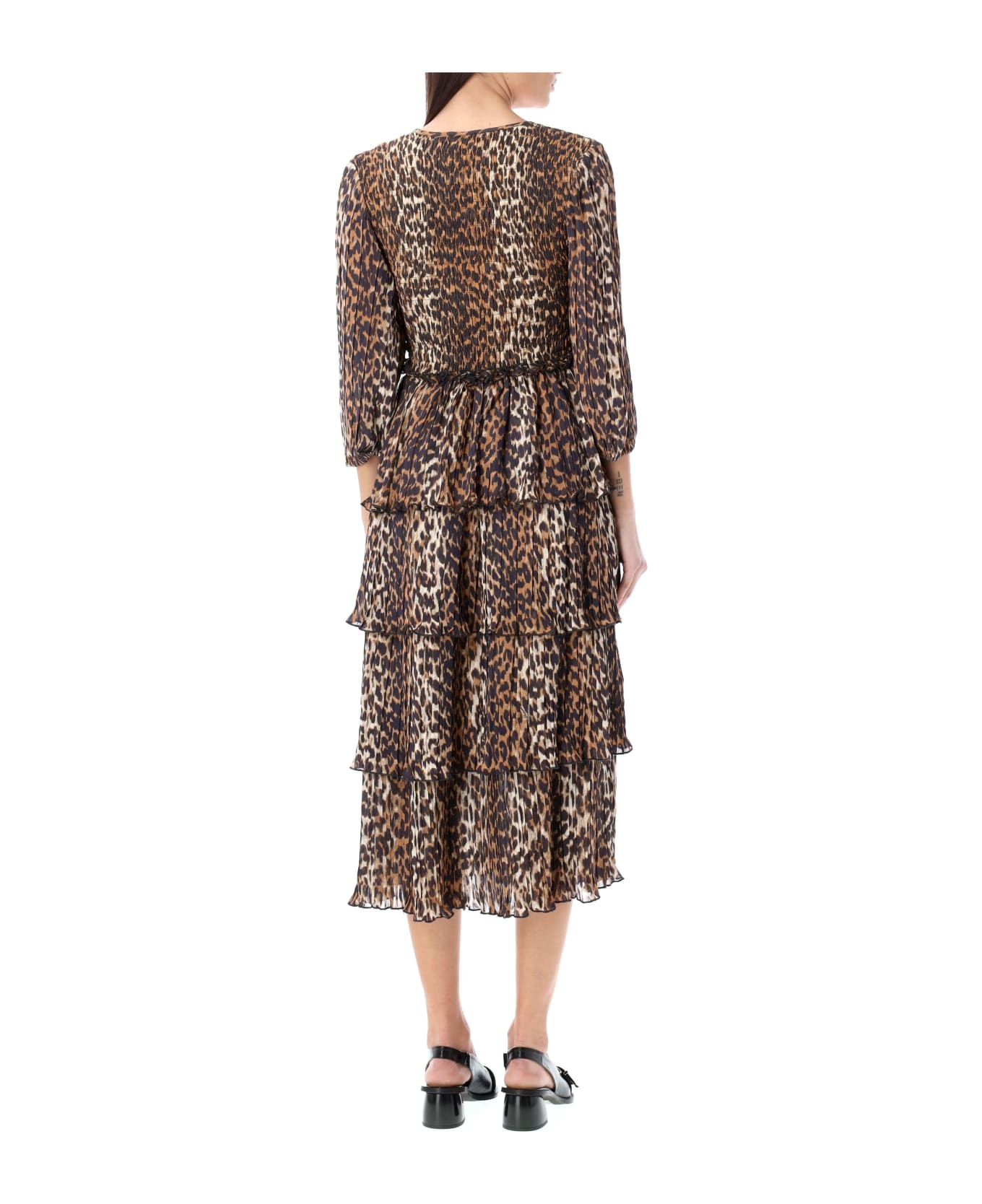 Ganni Leopard Flounce Midi Dress - LEO