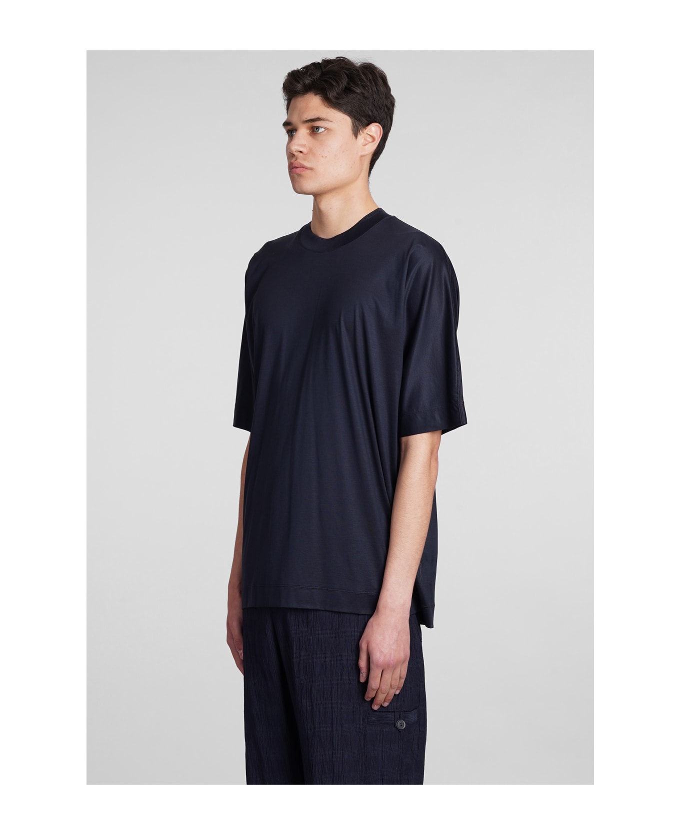 Emporio Armani T-shirt In Blue Wool And Polyester - blue