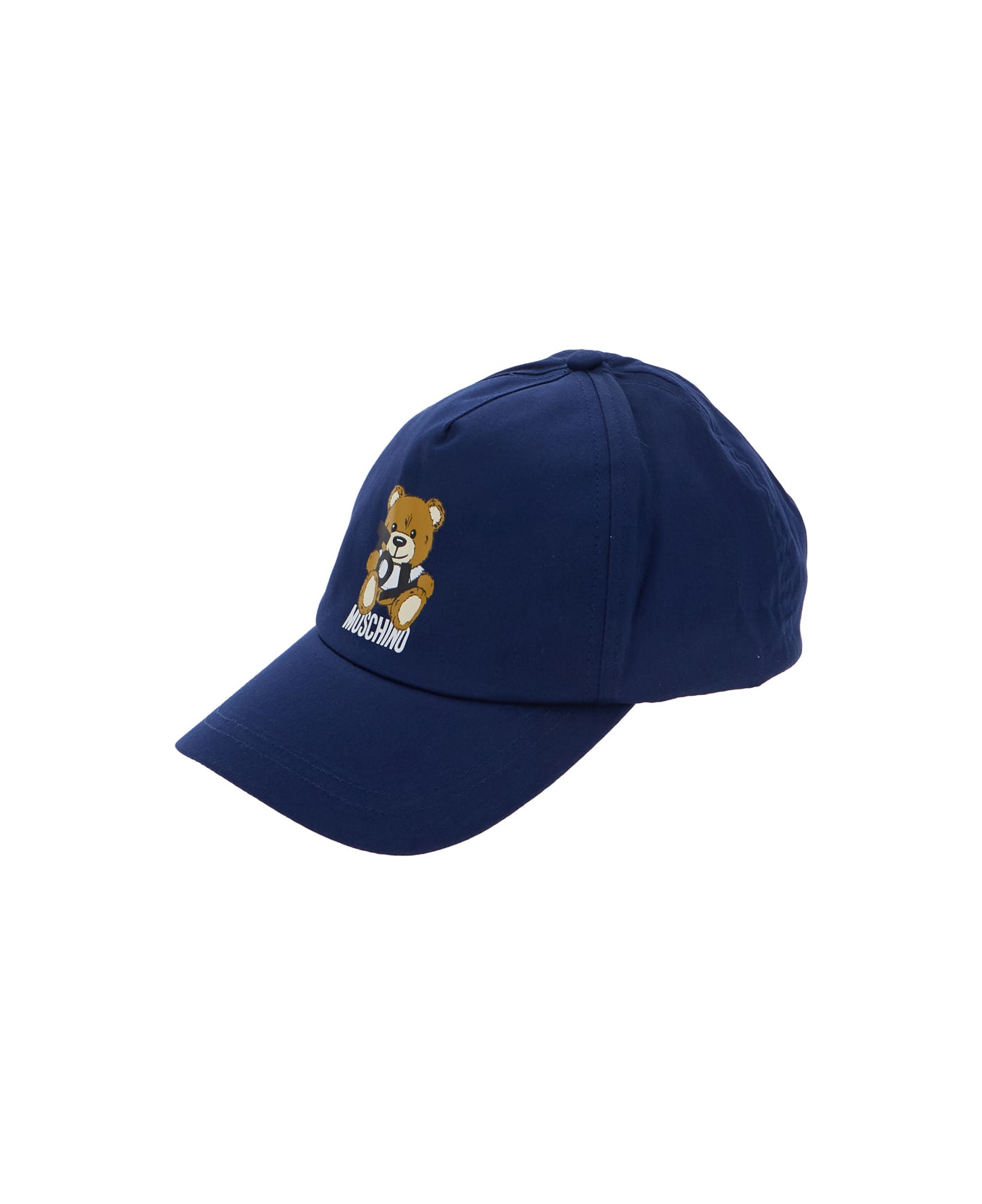 Moschino Blue Baseball Hat With Bear Print On The Front In Cotton Boy - Blu