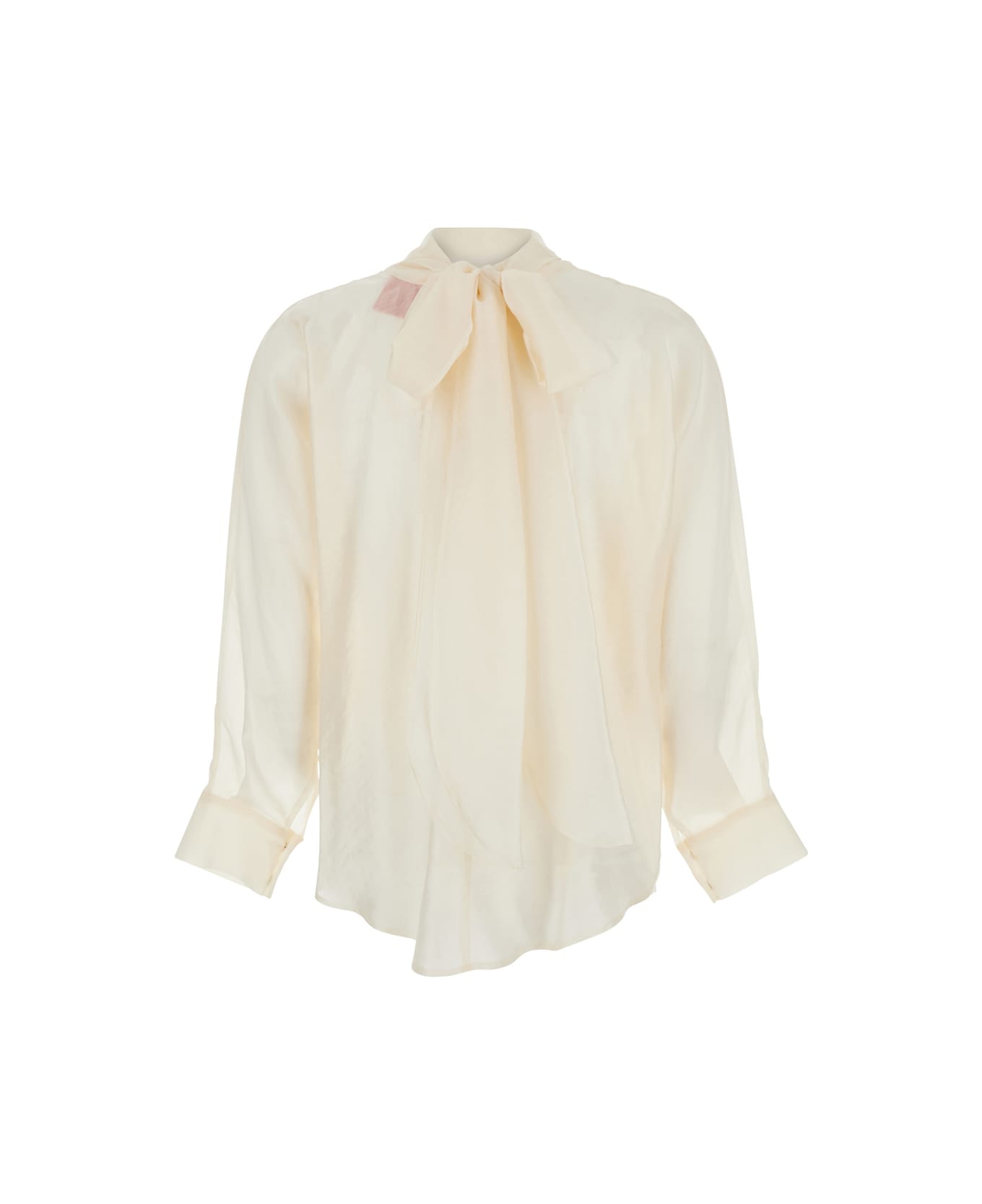 Merci White Shirt With Pussybow Collar And Buttoned Cuffs In Fabric Woman - White
