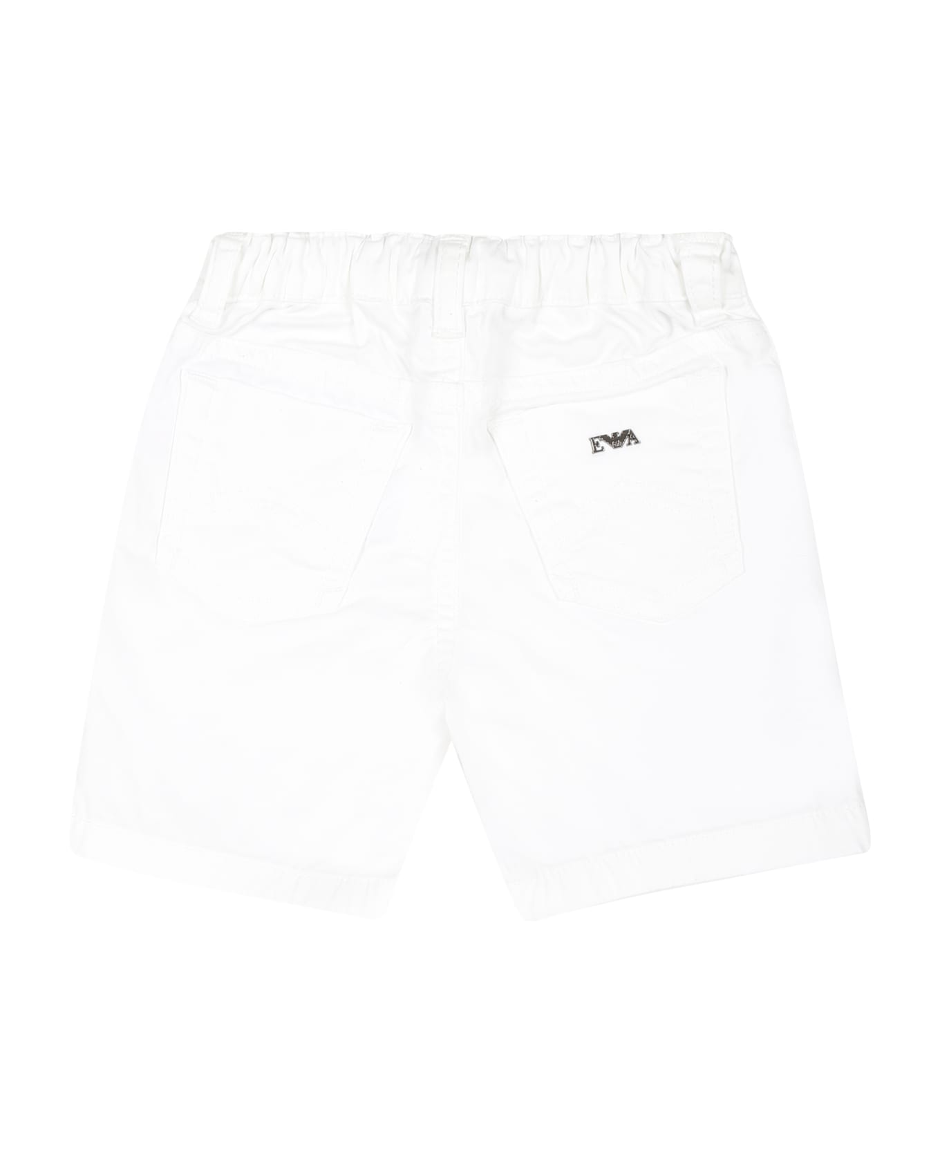 Emporio Armani White Shorts For Baby Boy With Eagle - White ボトムス