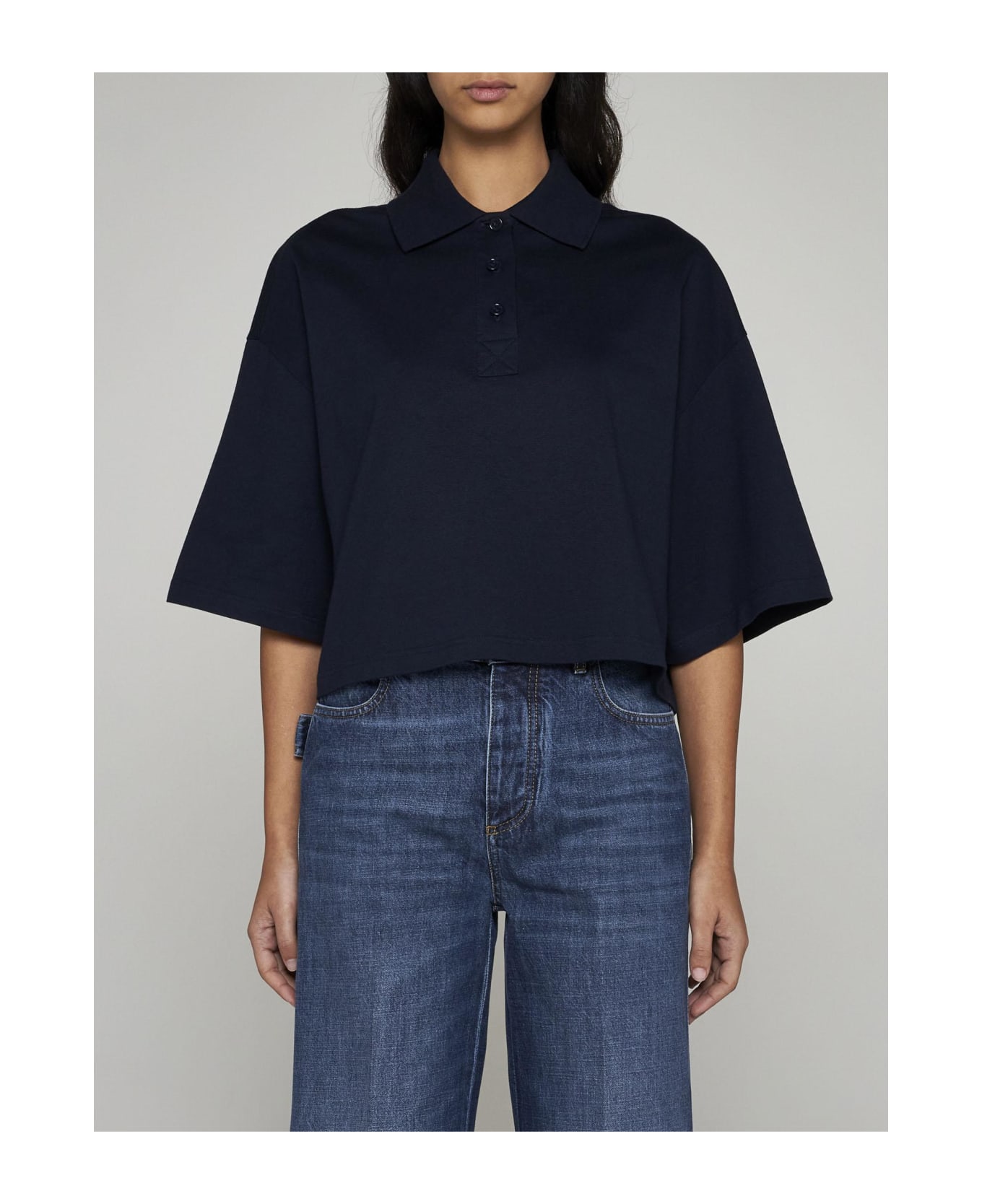 Bottega Veneta Collared Short-sleeve Cropped Polo Shirt - Blu ポロシャツ