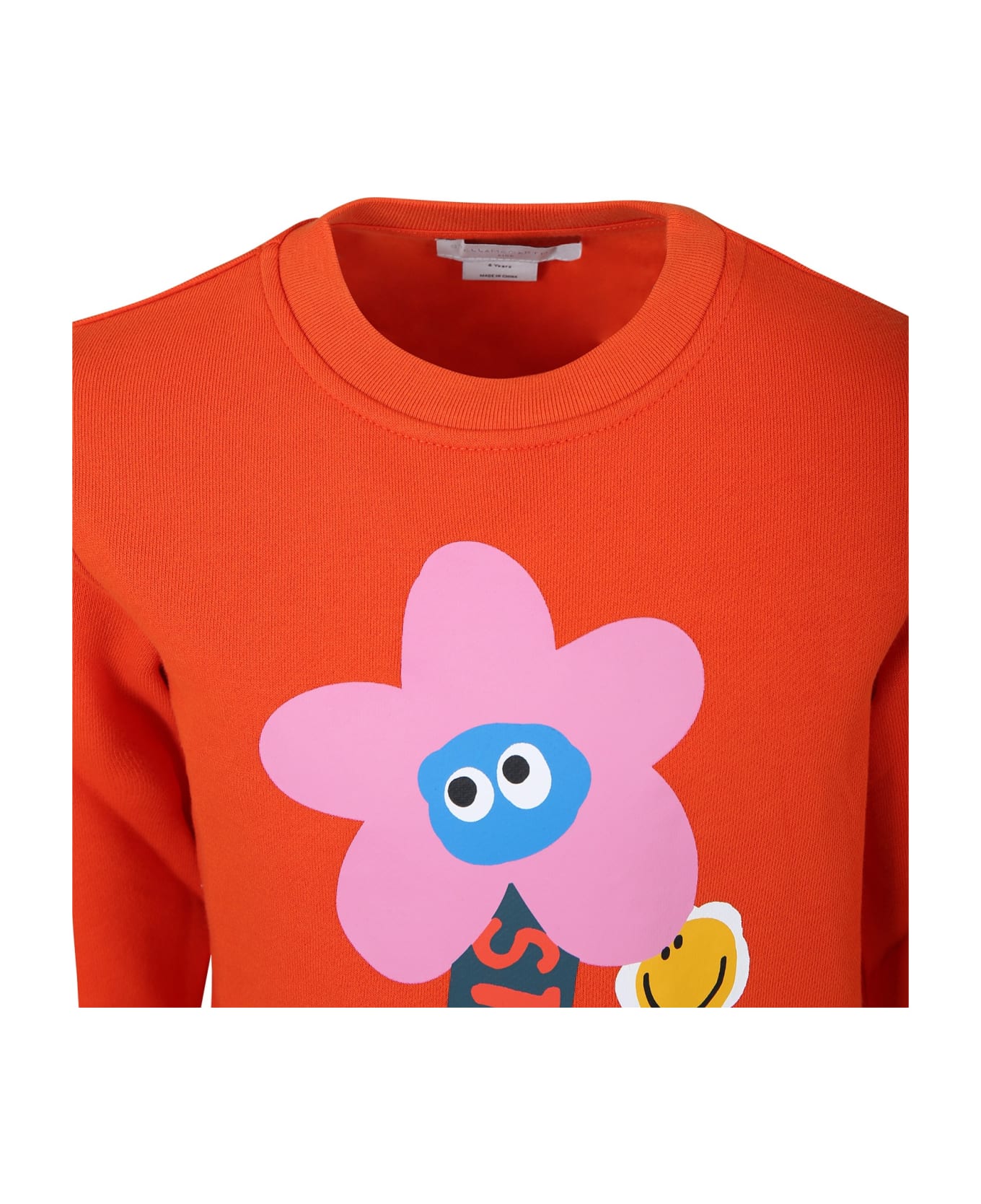 Stella McCartney Kids Orange Sweatshirt For Girl With Multicolor Flower Print - Orange