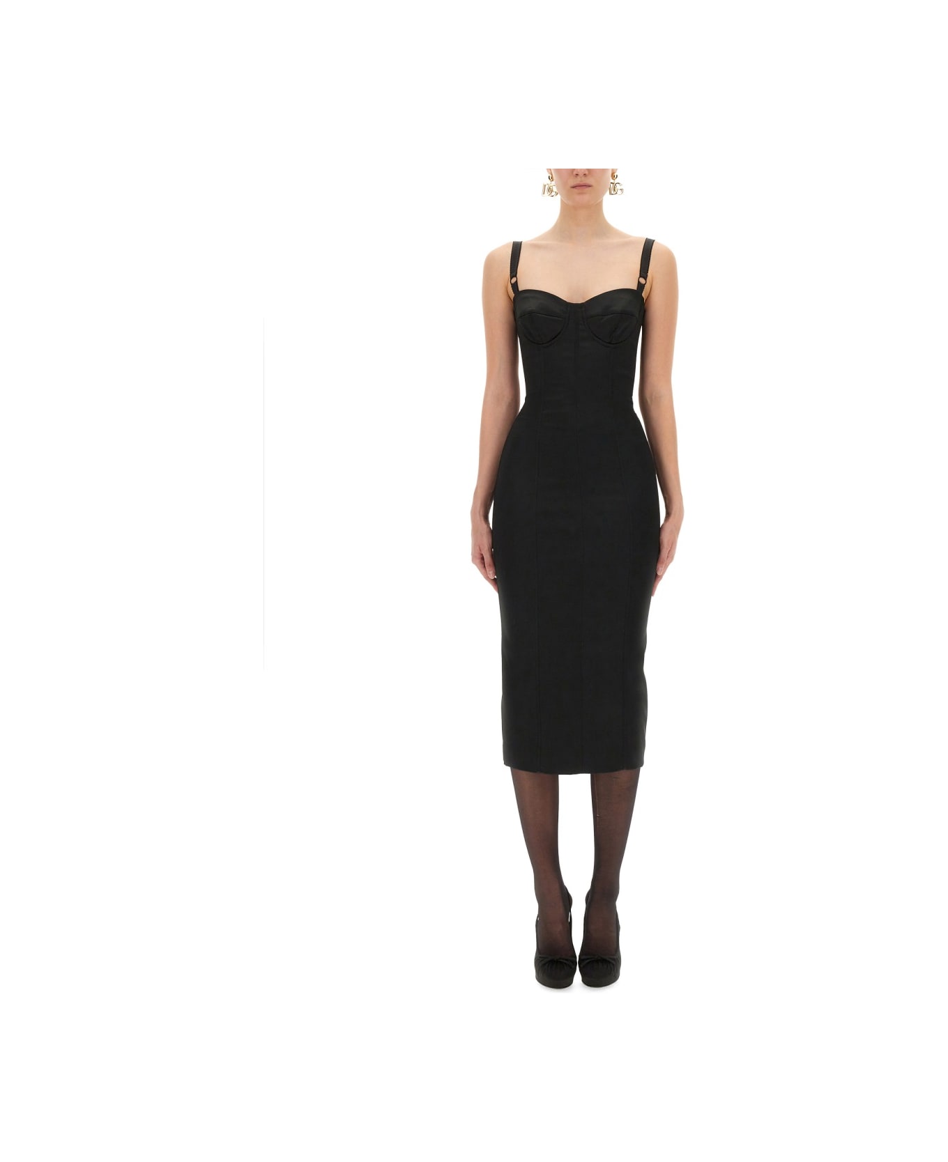 Dolce & Gabbana Satin Bustier Longuette Dress - BLACK