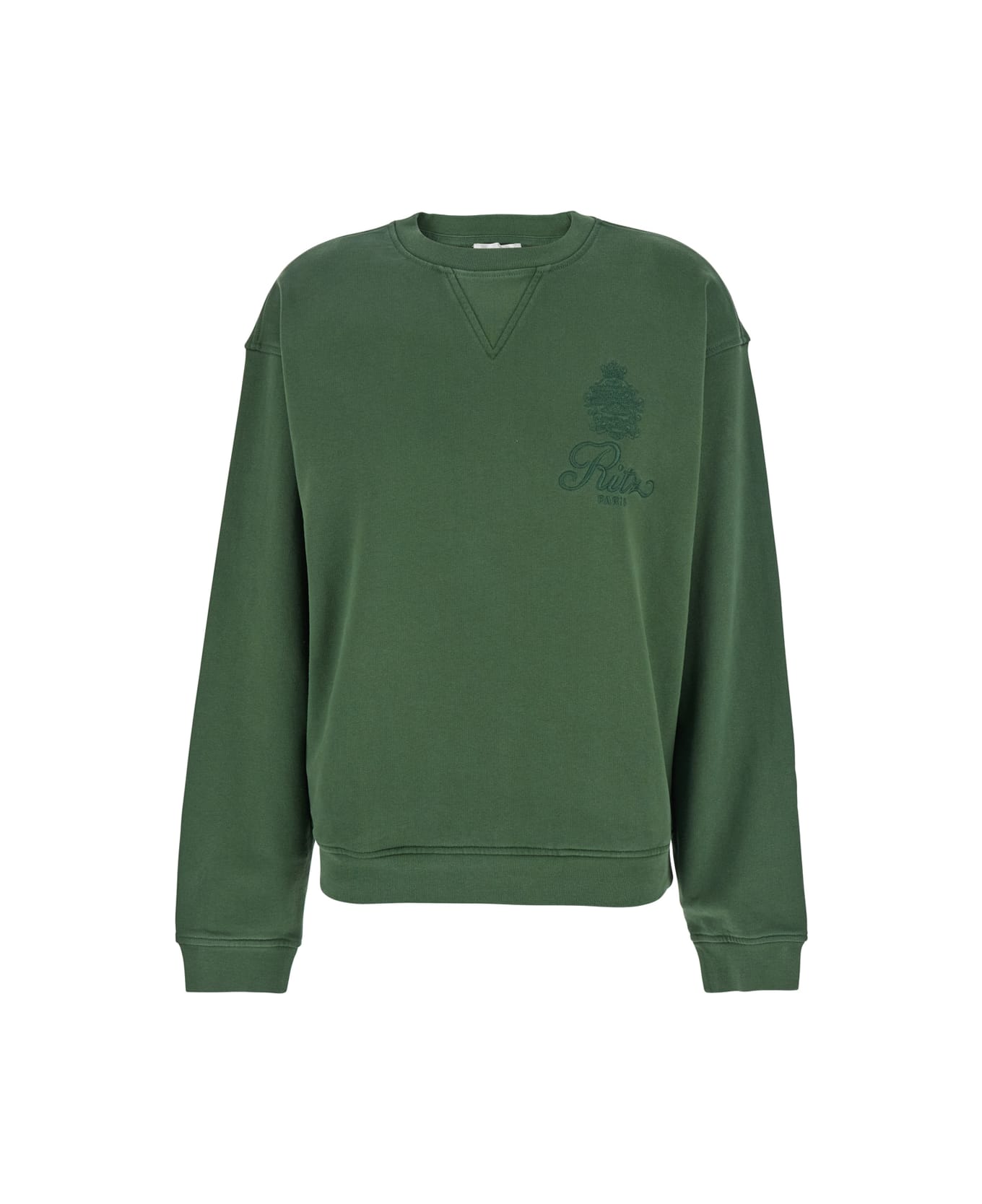 Frame 
privacy Please
 Green Crewneck T-shirt With Tonal Logo Embroidery On The Front In Cotton Blend Woman - Green