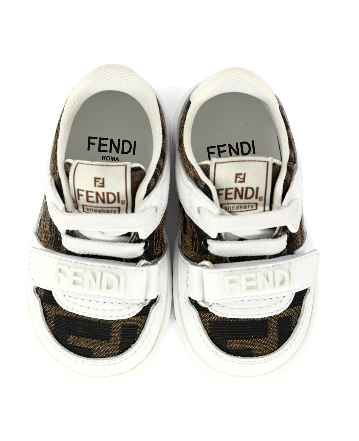 Fendi White Sneakers For Kids With Ff - White
