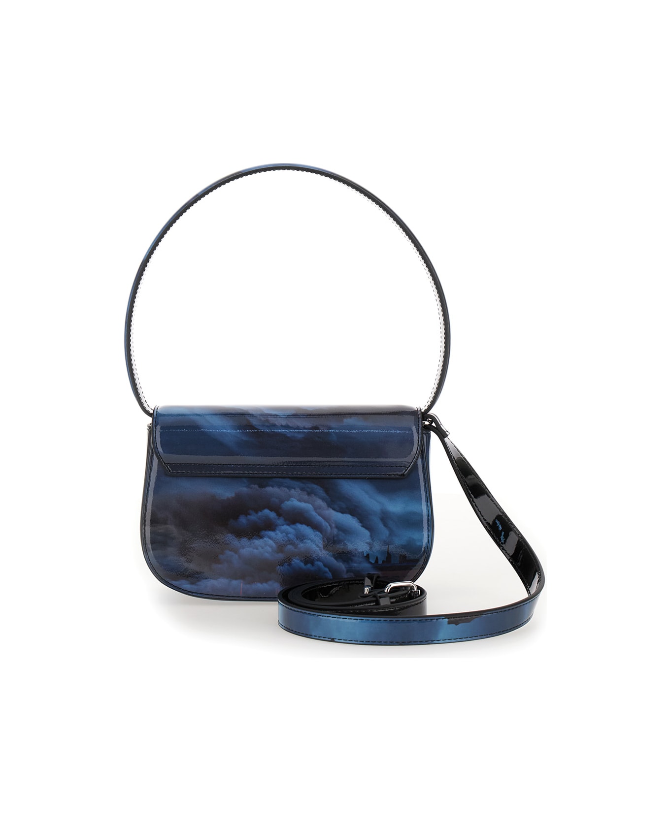 Diesel '1dr' Blue And Orange Shoulder Bag With Front Metallic Oval D Logo In Techno Fabric Woman - Black