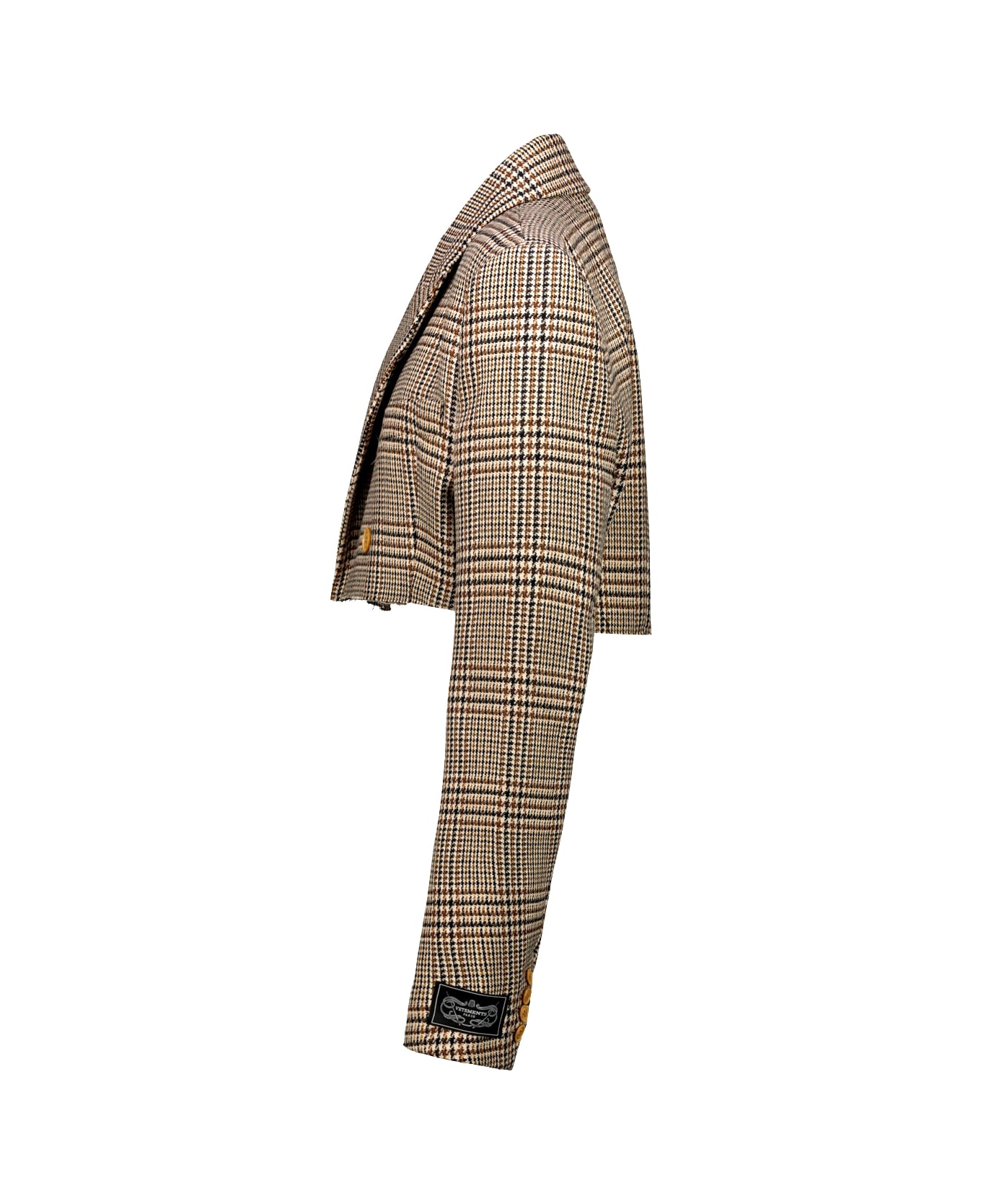 VETEMENTS Cropped Deconstructed Tailored Jacked - Beige Houndstooth Check