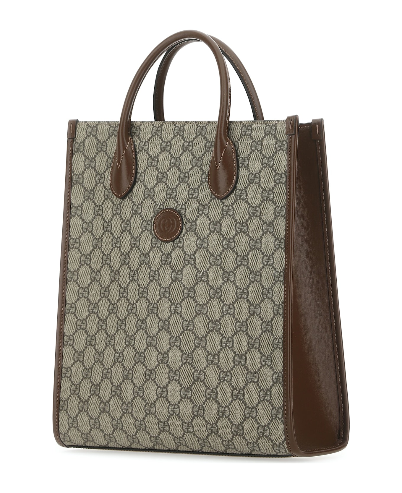 Gucci Gg Supreme Fabric And Leather Handbag - Beige
