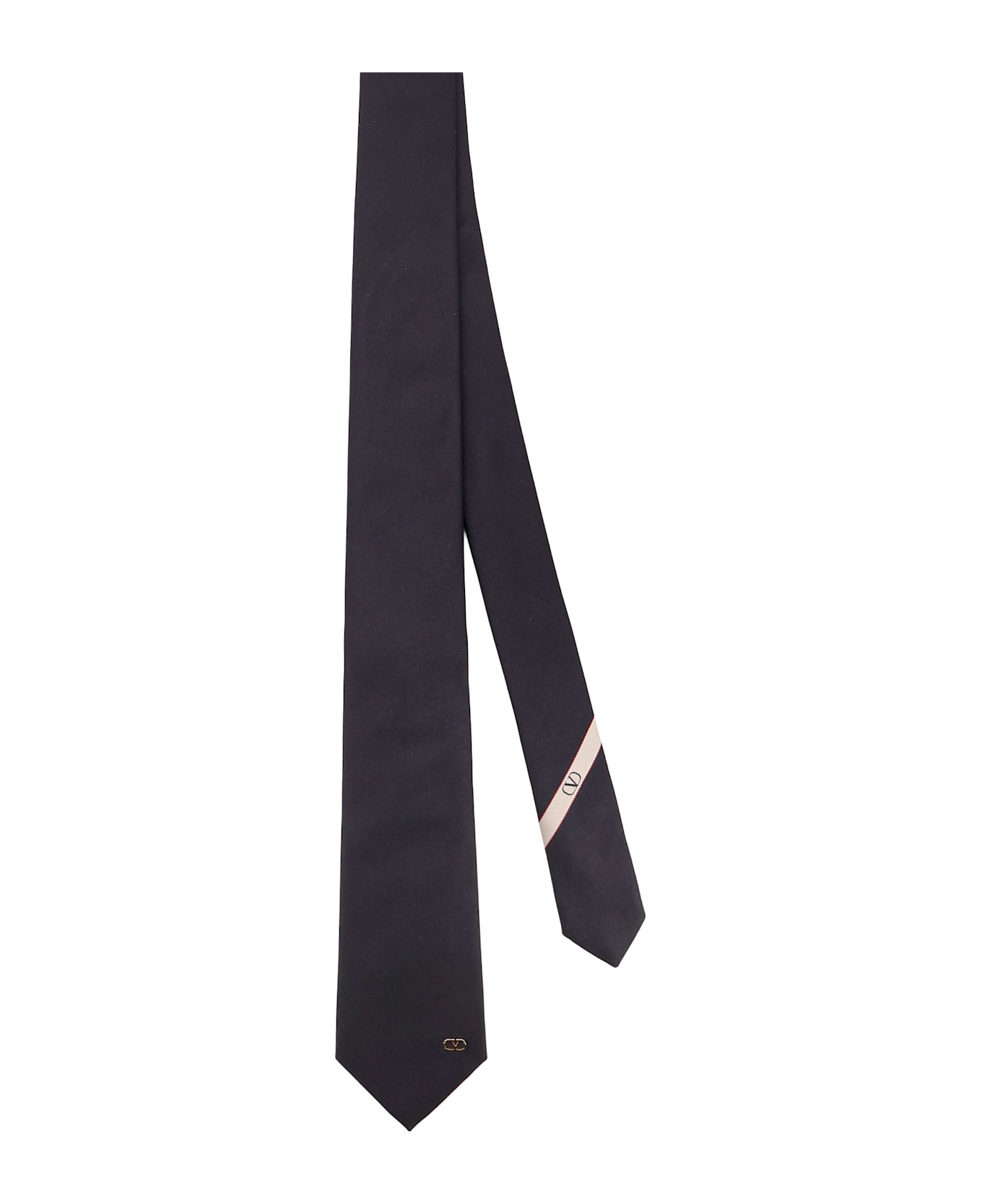 Valentino Garavani Valentie Silk Tie With Vlogo Signature Detail - NERO ORO