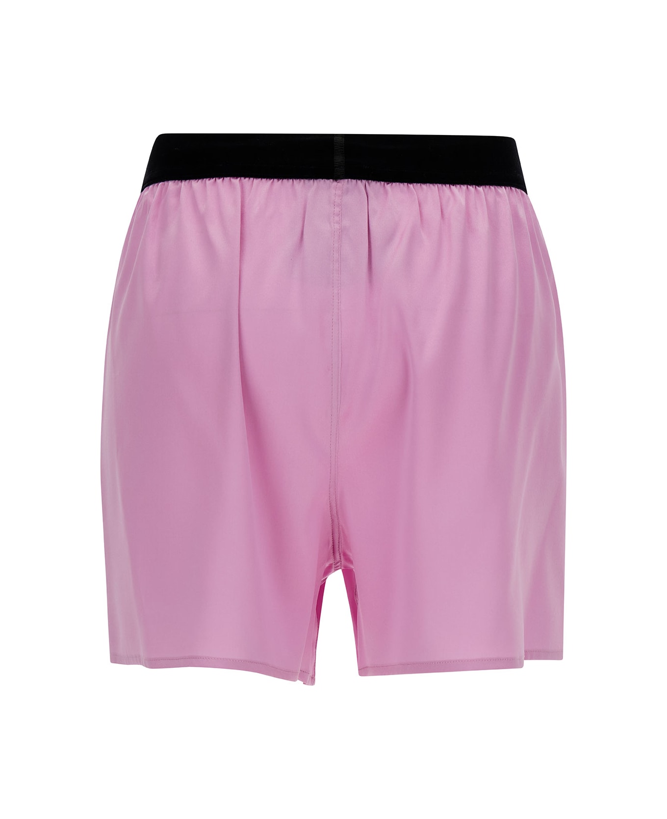 Tom Ford Pink Satin Shorts With Logo On Waistband In Stretch Silk Woman - Pink