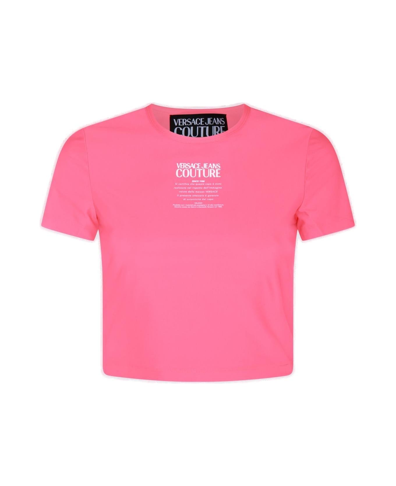 Versace Jeans Couture Logo-printed Crewneck Cropped T-shirt - Fuchsia