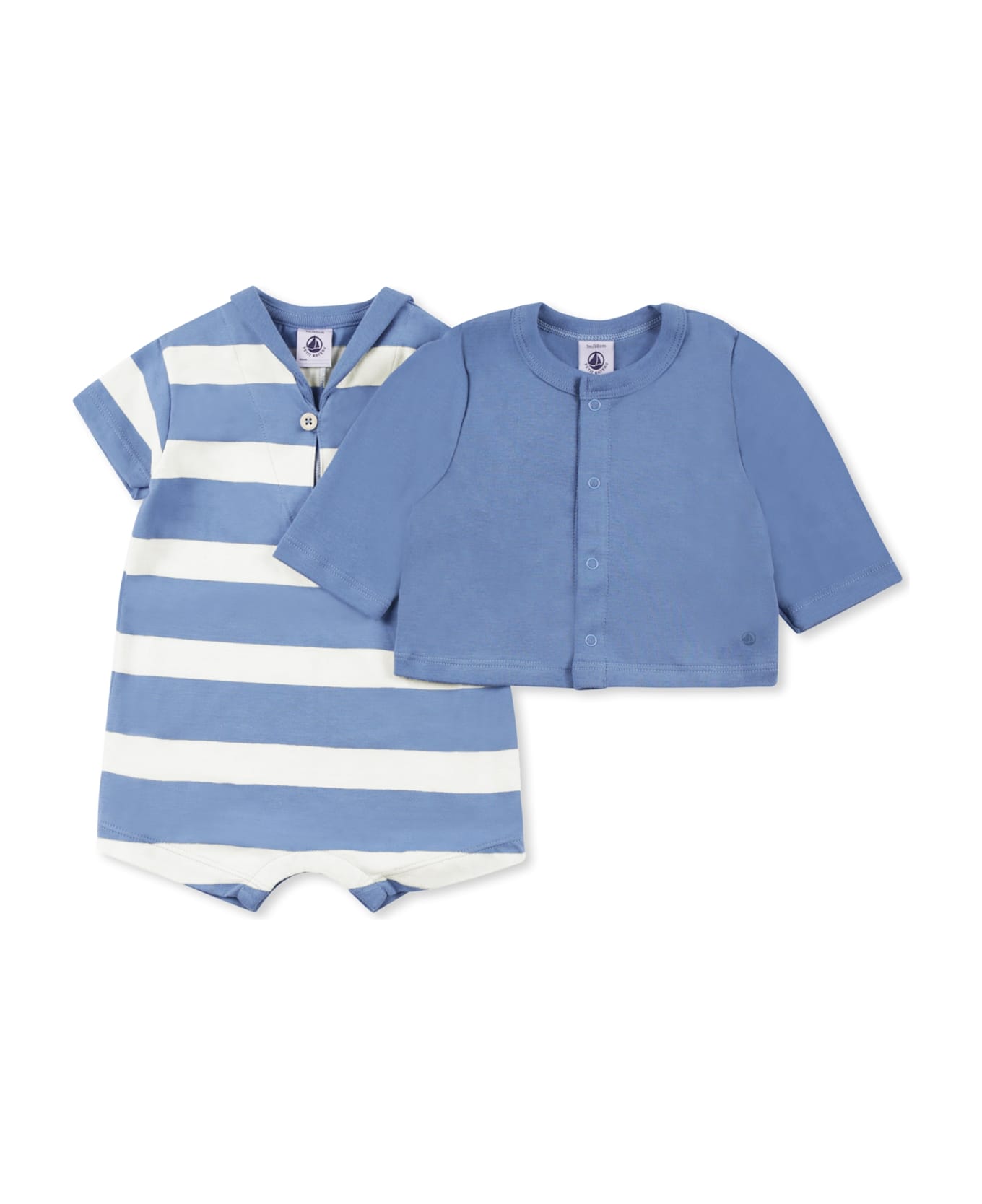 Petit Bateau Light Blue Romper Set For Baby Boy - Light Blue