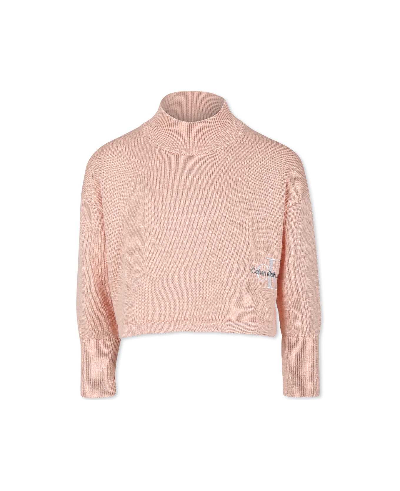 Calvin Klein Pink Crop Sweater For Girl With Logo - Pink