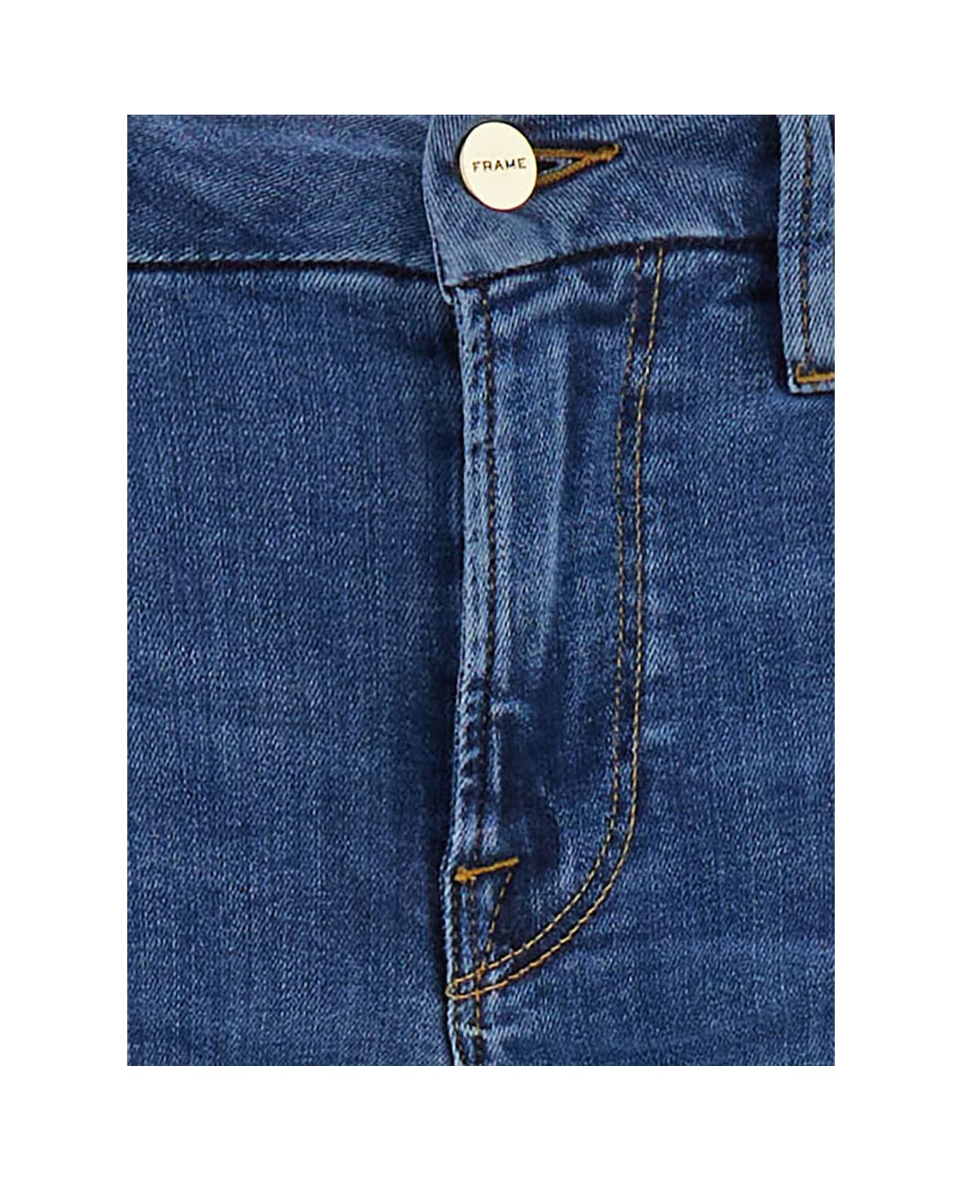 Frame 'mini Boot' Blue Flared Jeans With Branded Button In Cotton Blend Denim Woman - Blu