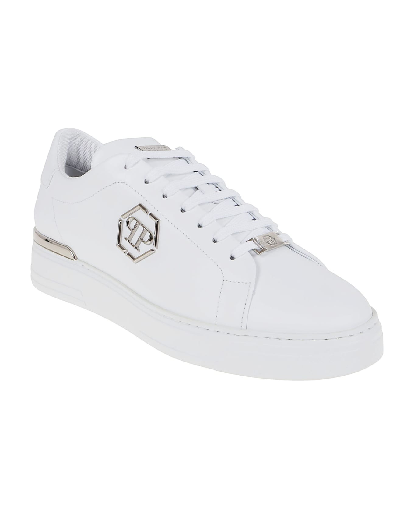 Philipp Plein Leather Lo-top Sneaker Hexagon - White