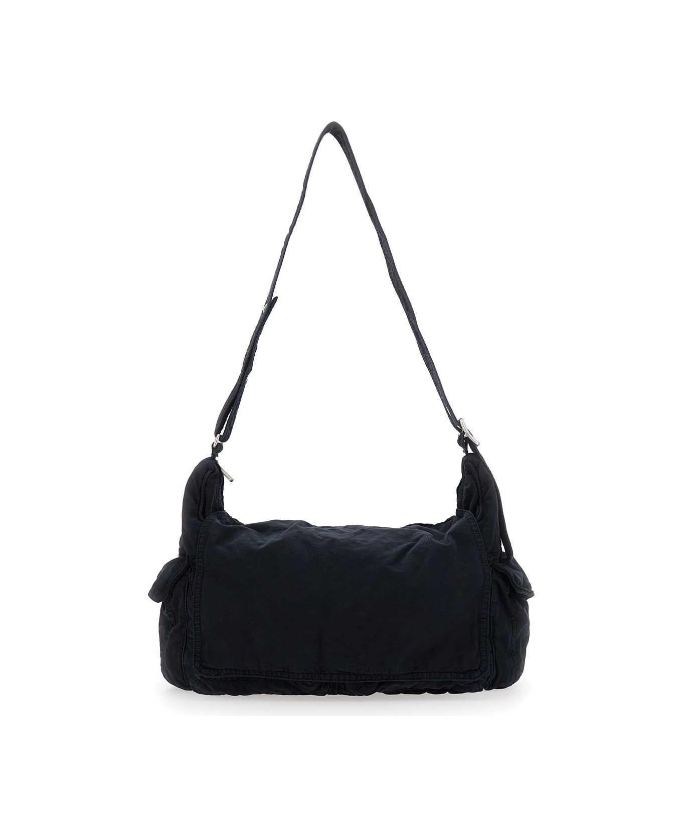 ERL Black Shoulder Bag With Adjustable Shoulder Strap In Cotton Twill Man - Black