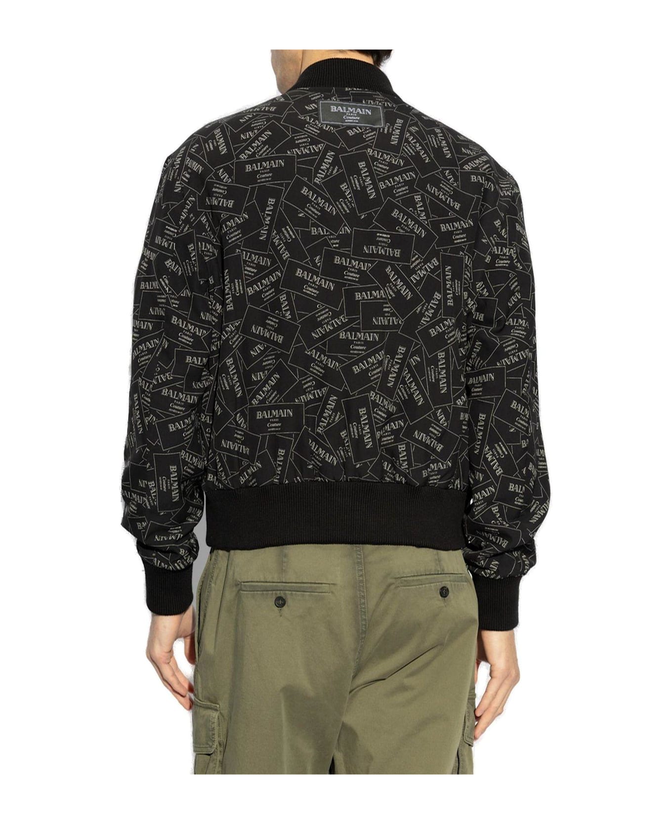 Balmain Printed Logo Label Bomber Jacket - Black