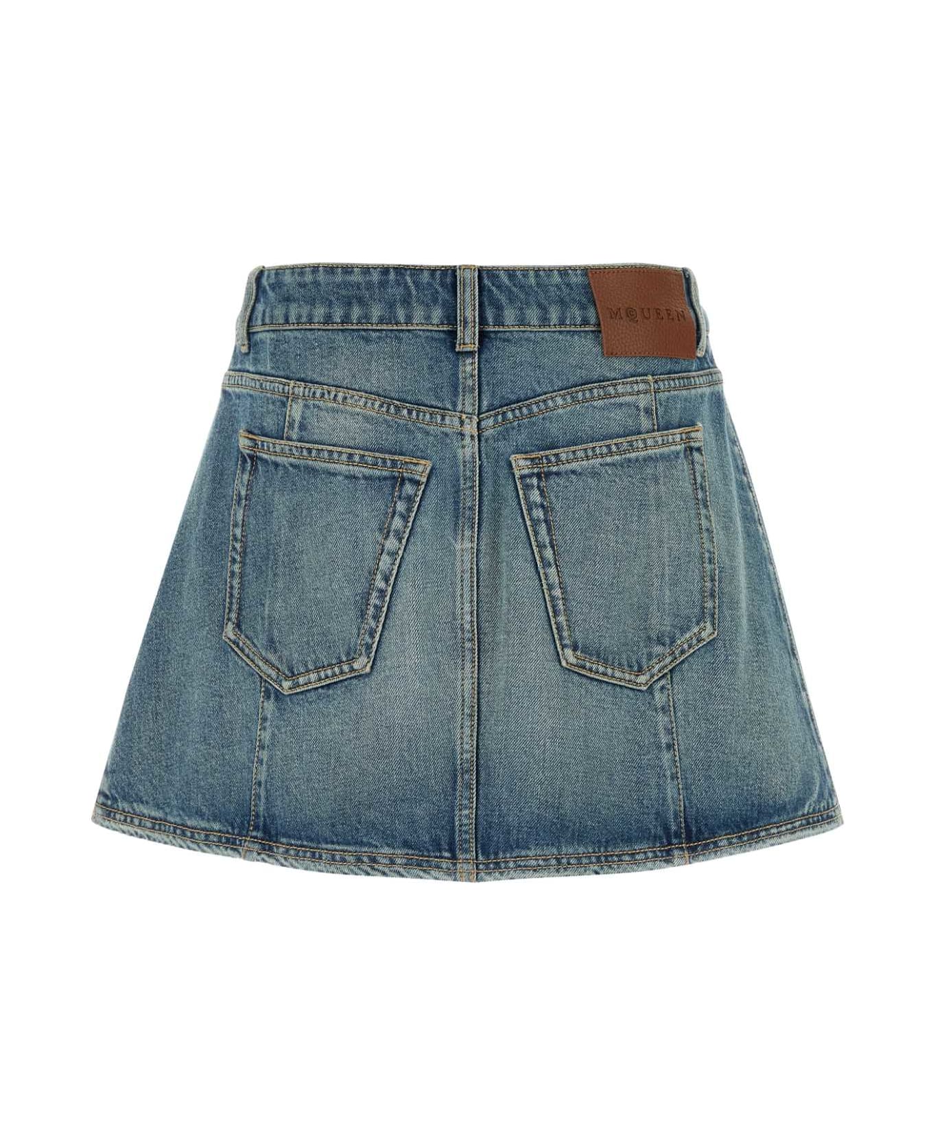 Alexander McQueen Denim Mini Skirt - INDIGOSTONEWASHED
