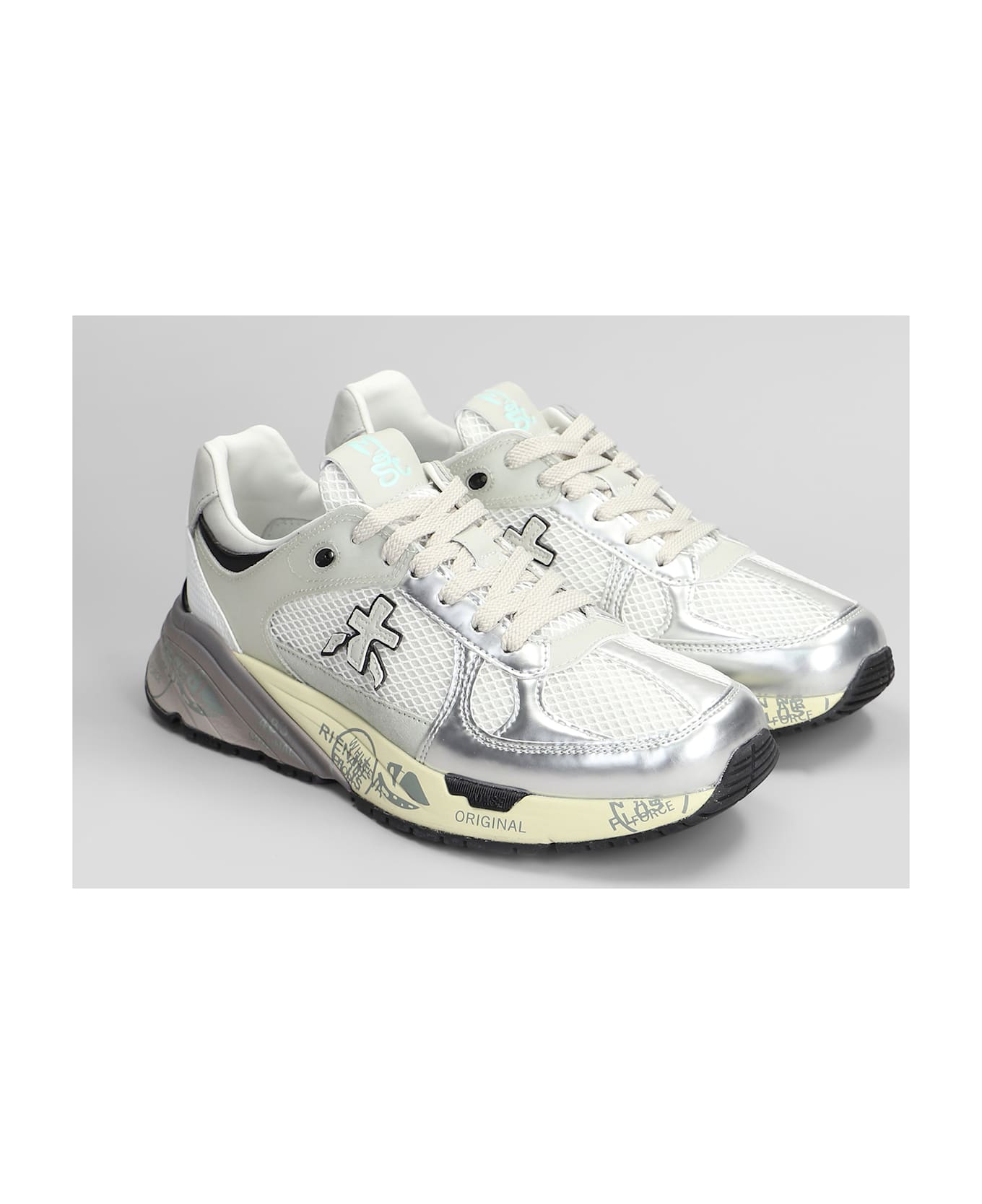 Premiata Mase Sneakers In White Leather And Fabric - white