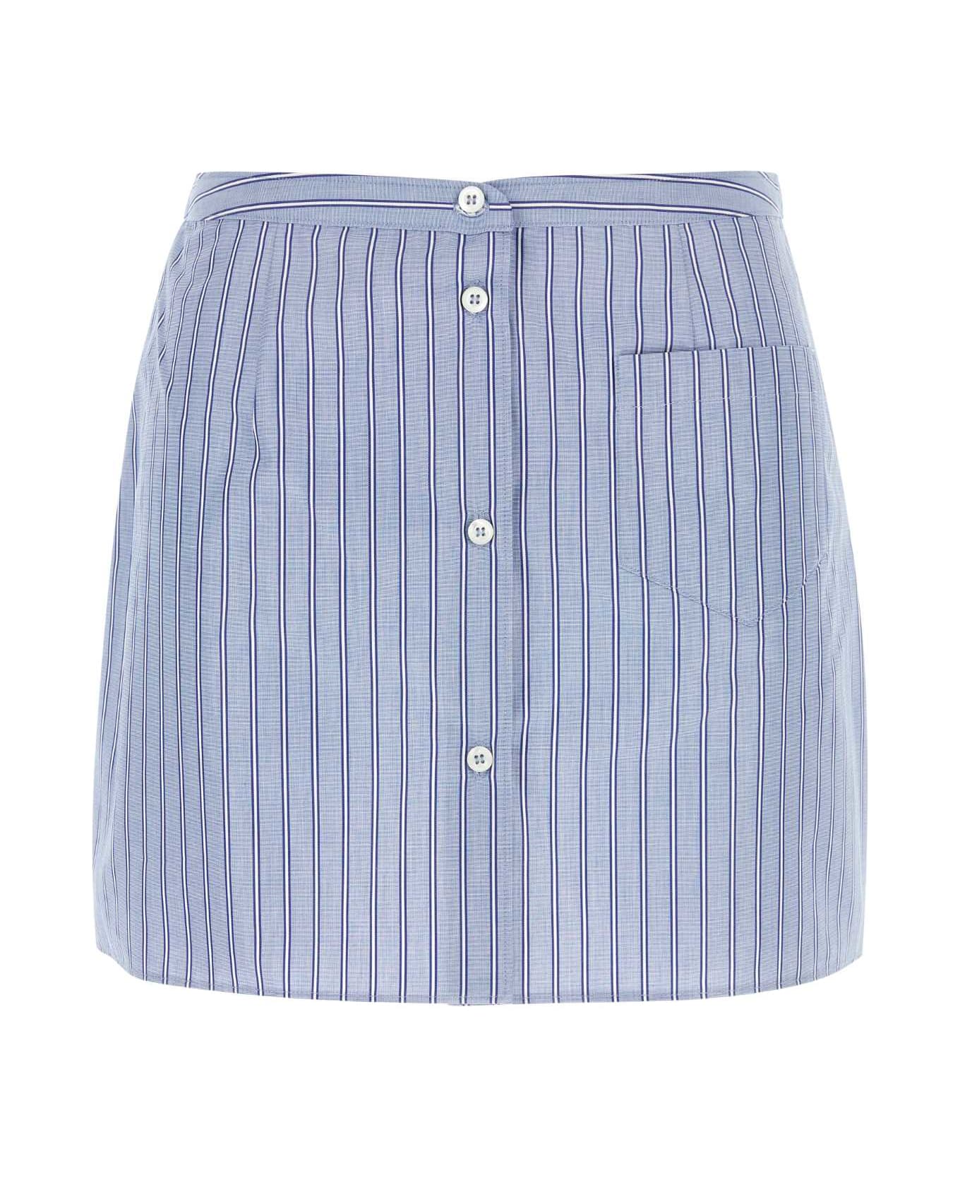 Prada Embroidered Chambray Mini Skirt - BLEU