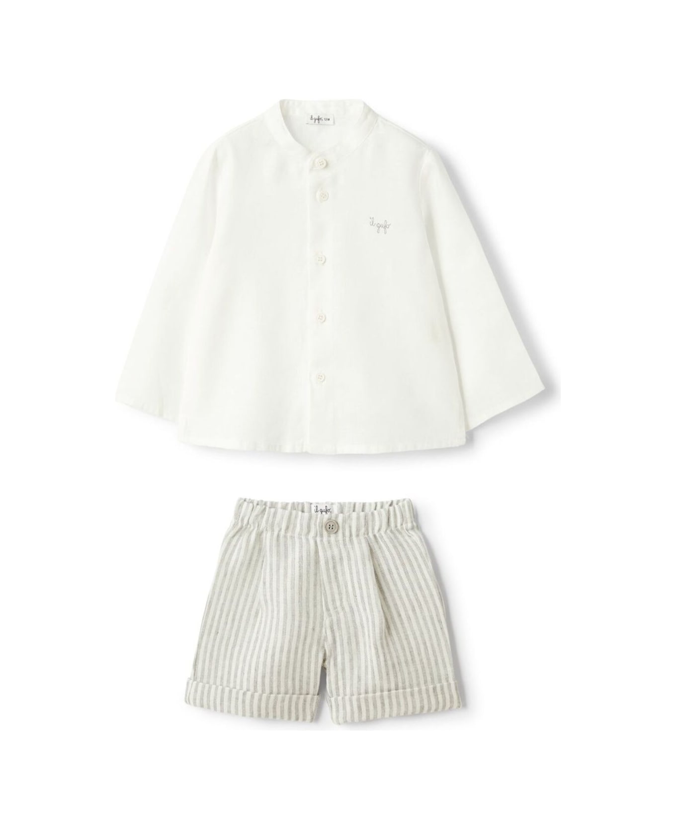 Il Gufo Grey Set Of Two With Logo Lettering On The Front In Linen Boy - Grey