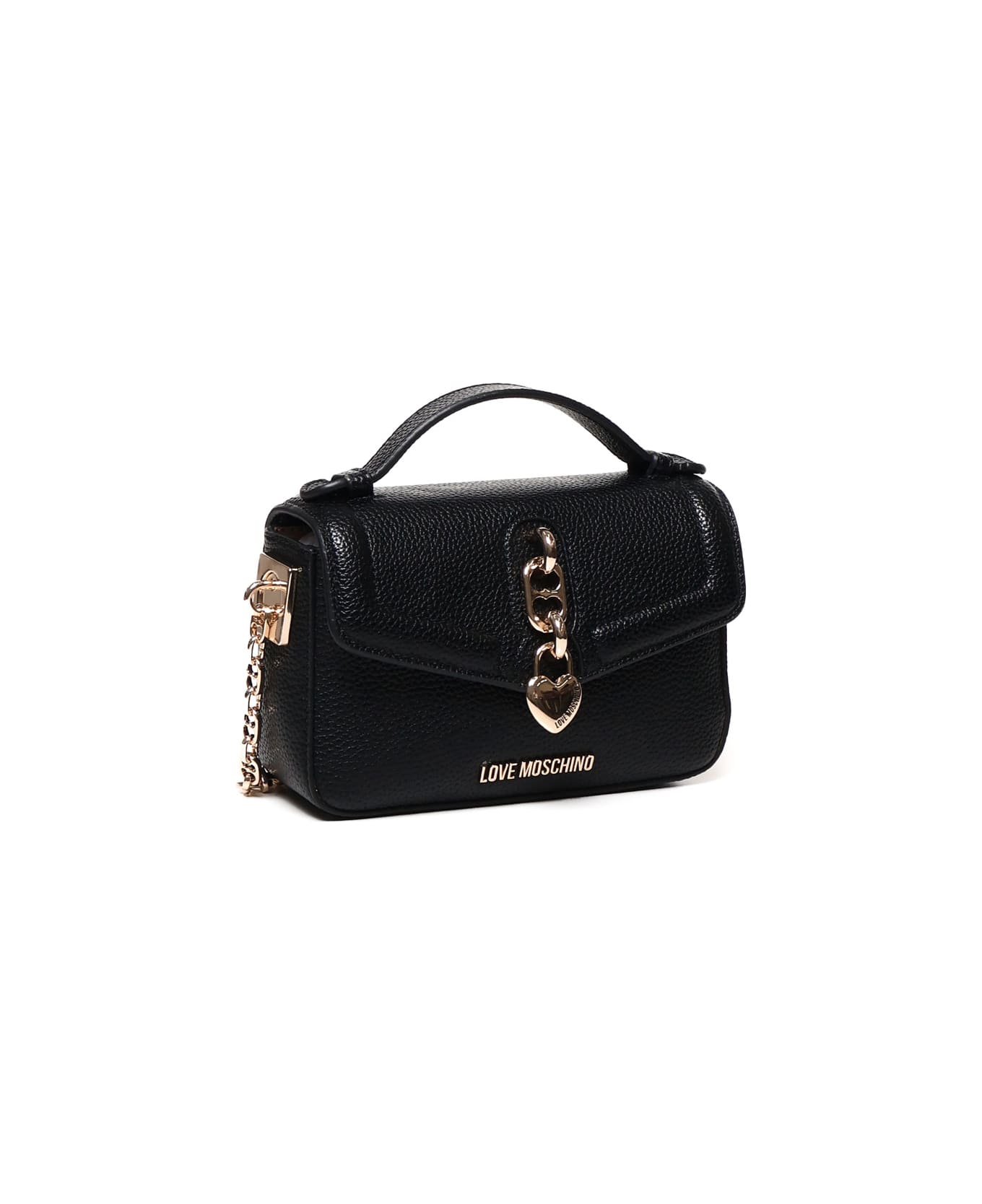 Love Moschino Gold Heart Chain Crossbody Bag - Black