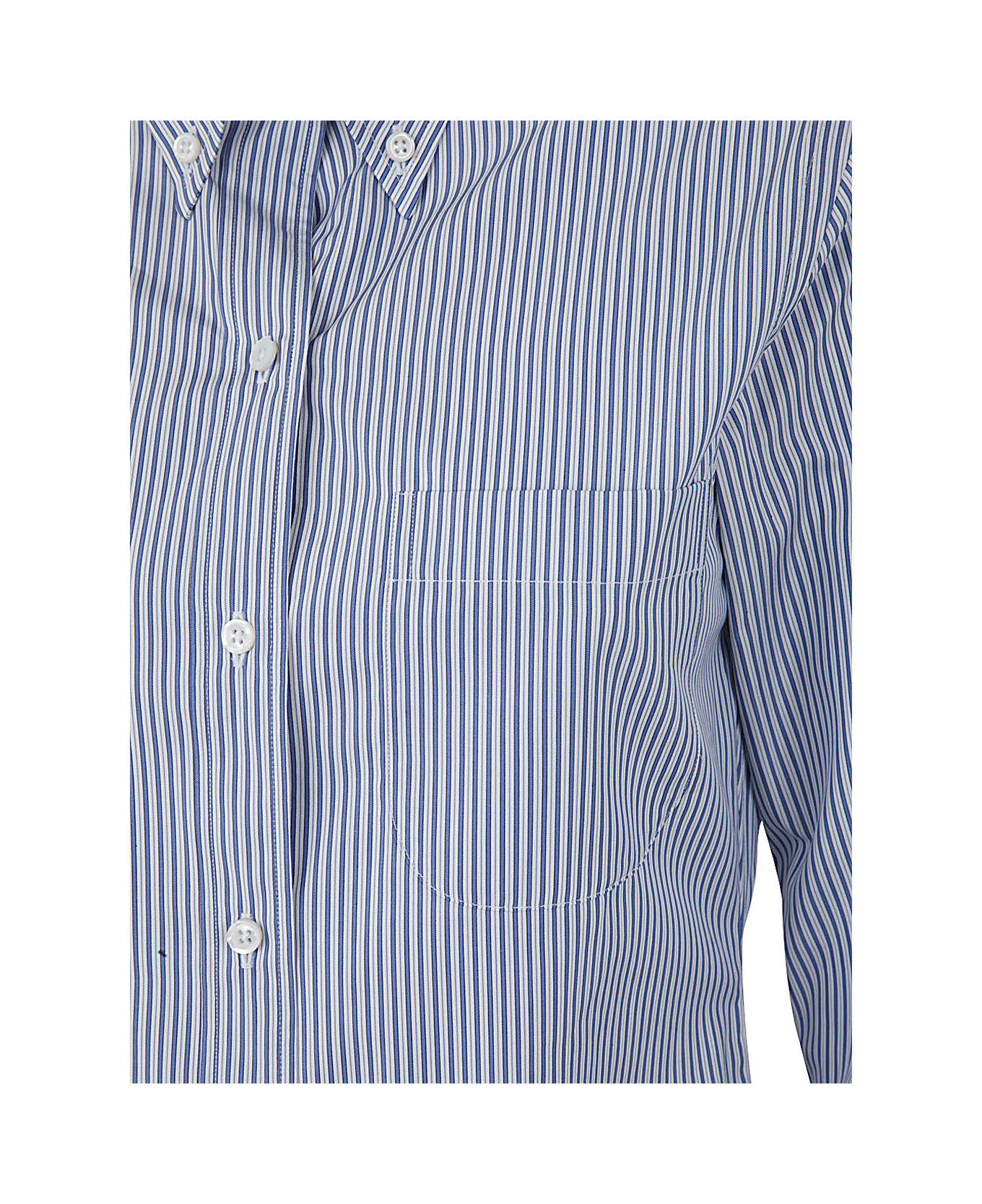 Thom Browne Trouser Length Button Down Point Collar Shirtdress In Mini Stripe Poplin - Medium Blue