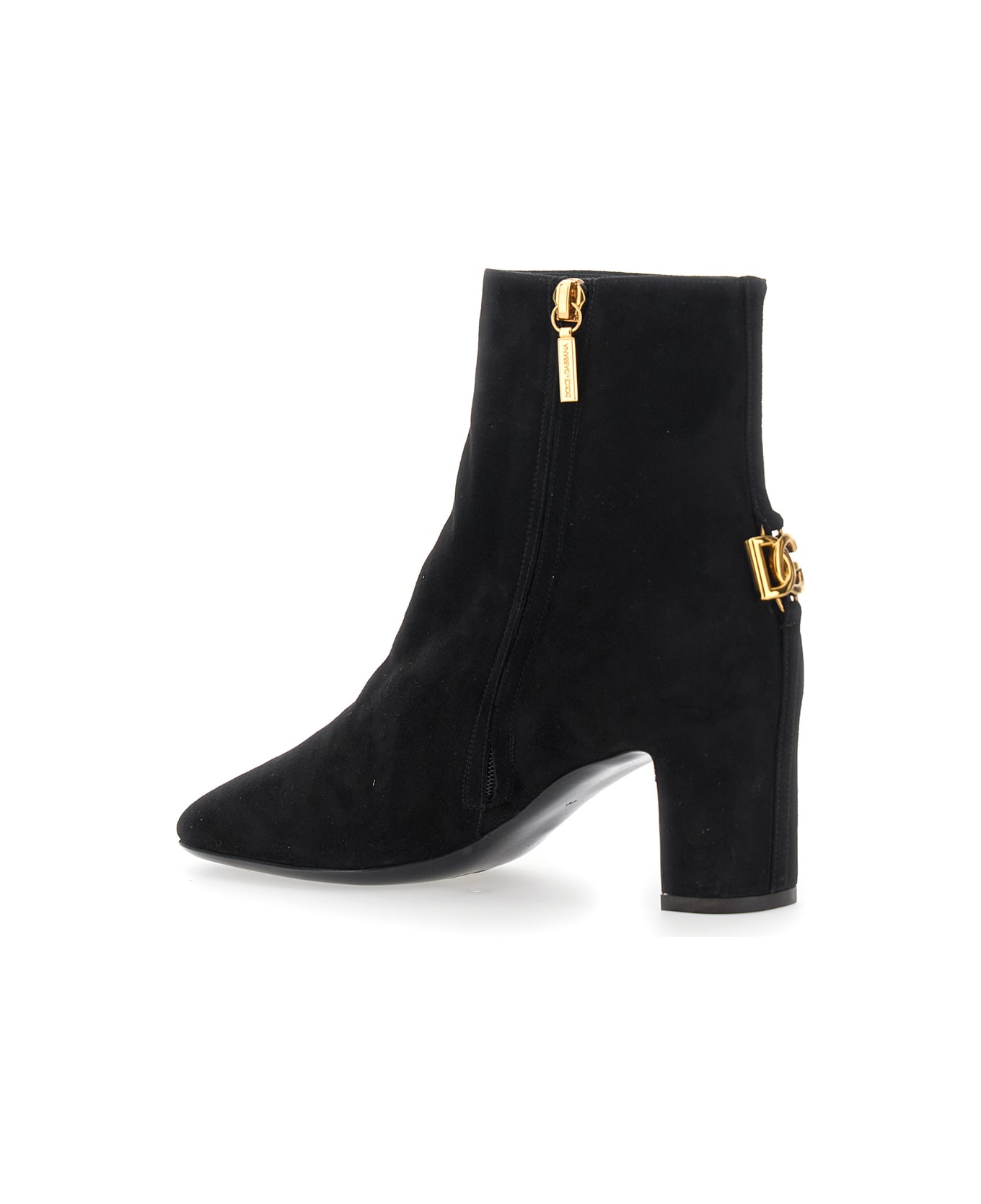 Dolce 
Gabbana Black Ankle Boots With Dg Logo Plaque On The Back In Suede Woman - Black