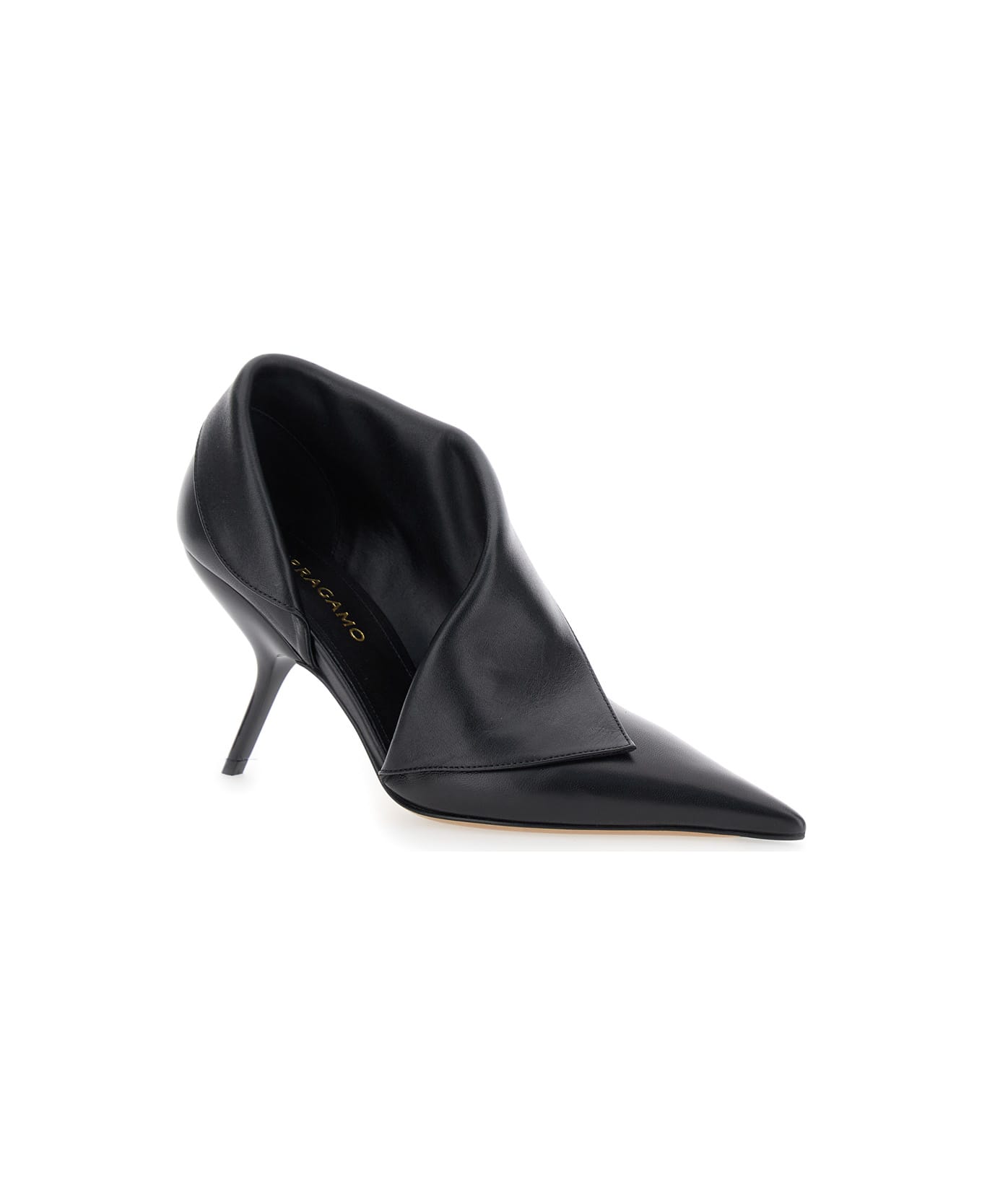 Ferragamo Black Pumps With Pointed Design And Side Opening Detail In Leather Woman - Black
