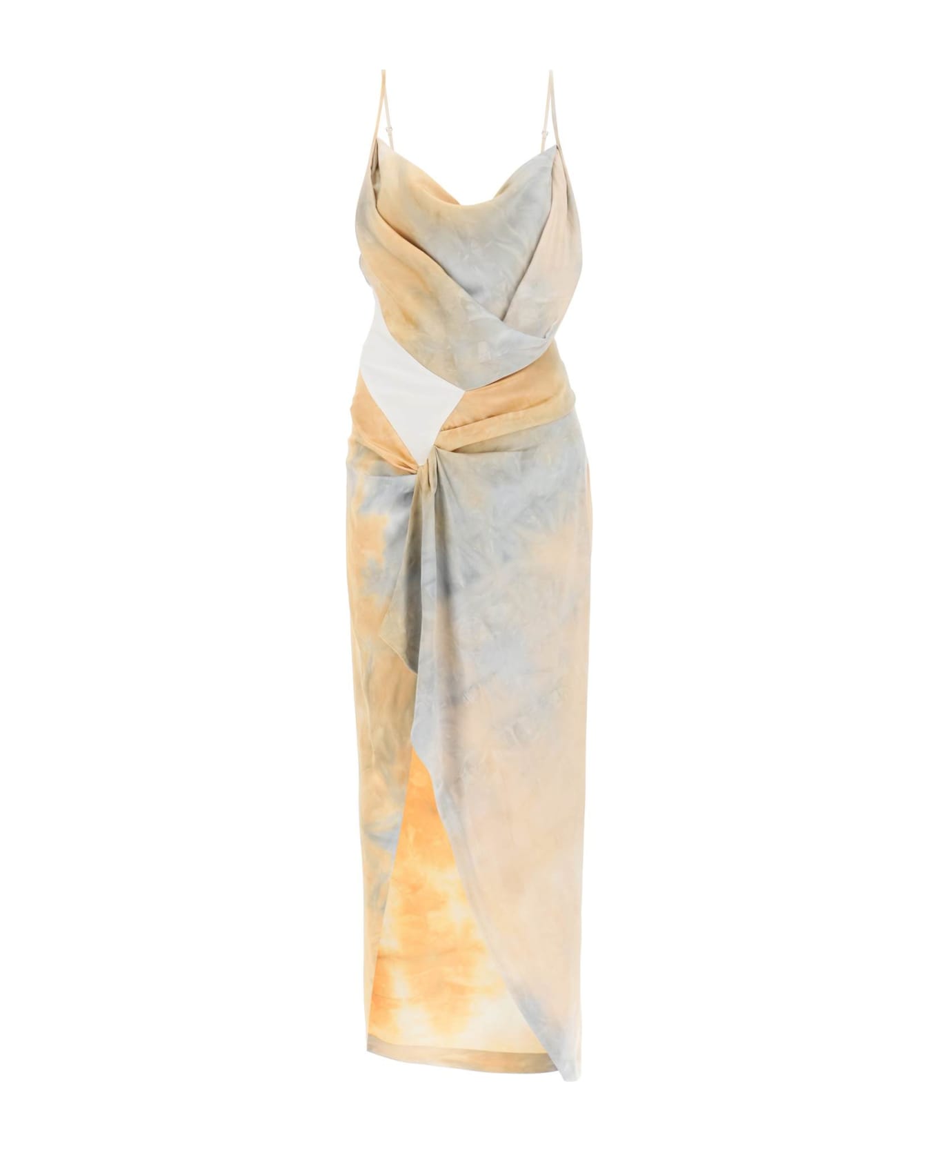 Off-White Draped Tie-dye Dress - Beige