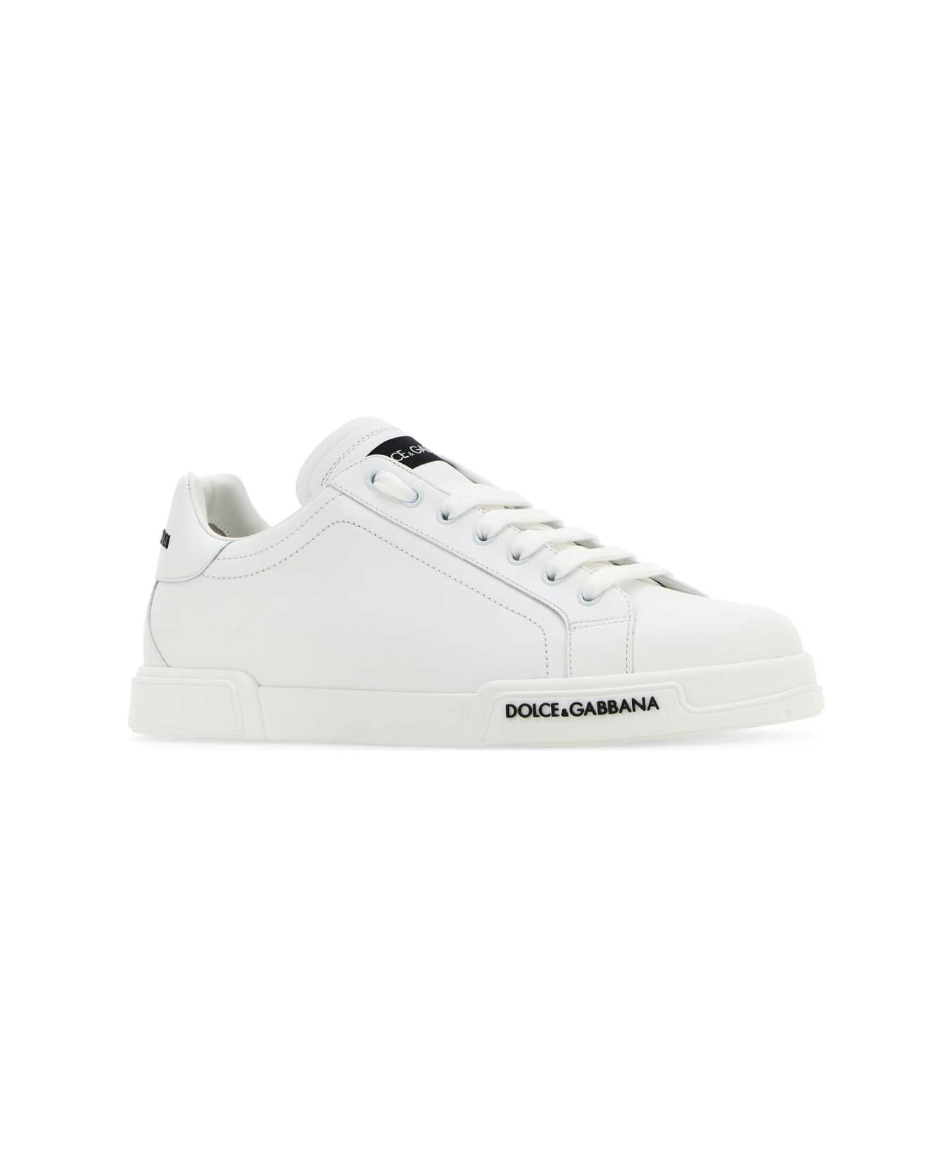 Dolce & Gabbana White Nappa Leather Portofino Sneakers - BIANCO