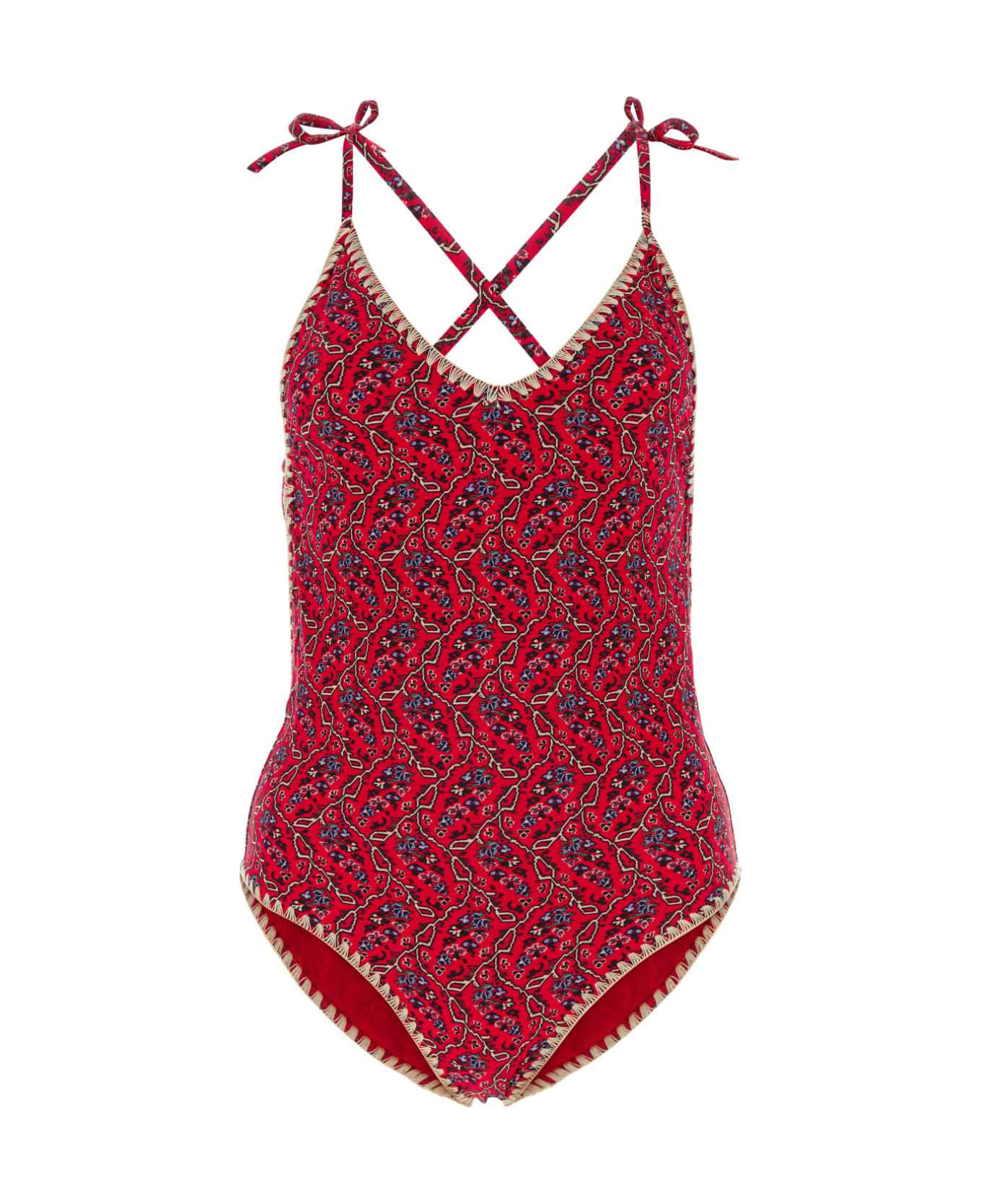 Isabel Marant Printed Stretch Nylon Swan Swimsuit - CRANBERRY