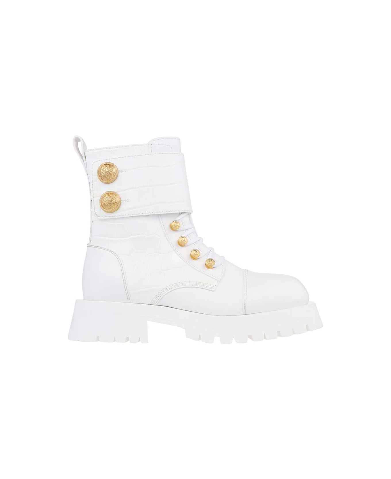 Balmain Leather Lace-up Boots - White