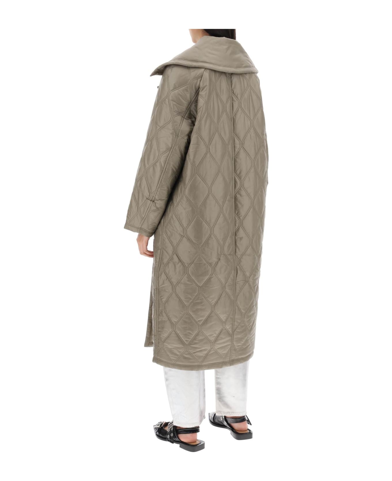 Ganni Quilted Oversized Coat - FALLEN ROCK (Khaki) コート