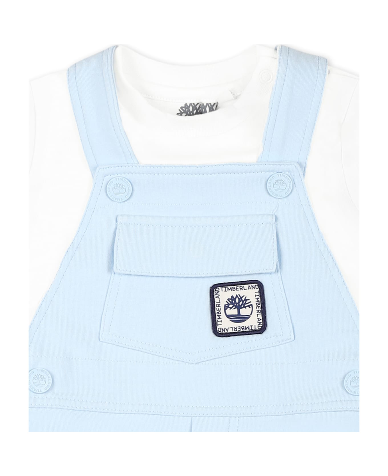 Timberland Light Blue Dungarees Suit For Baby Boy With Logo - Light Blue