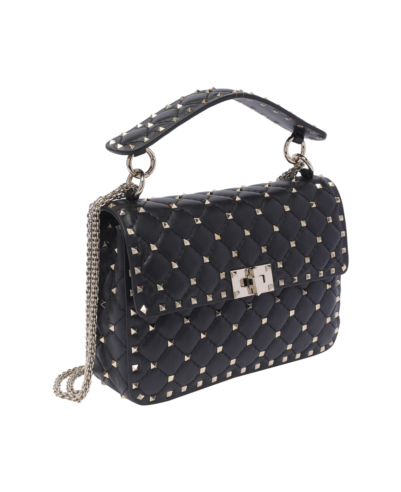 Valentino Garavani Medium Rosktud Spike Shoulder Bag - Black