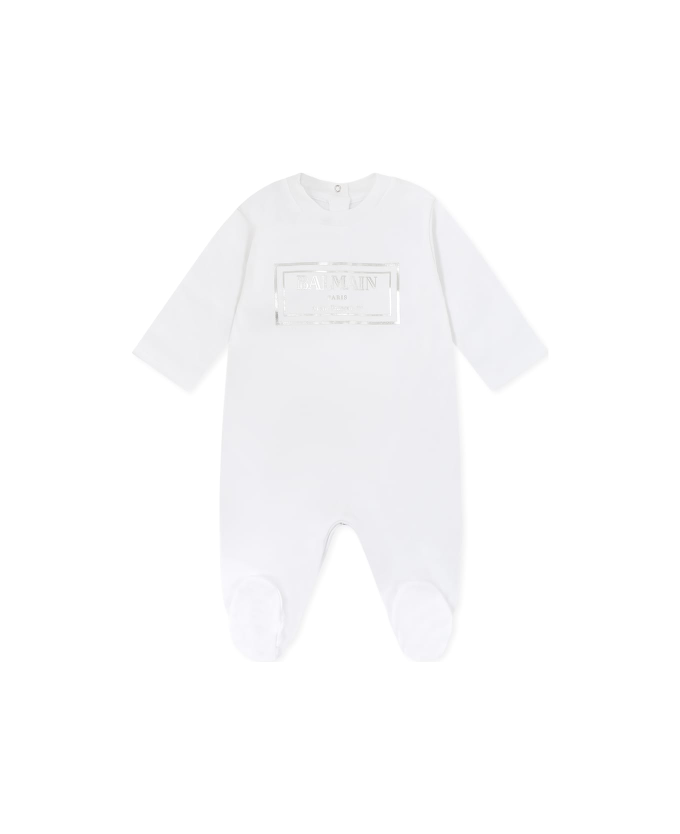 Balmain White Babygrow Set For Babykids With Logo - White