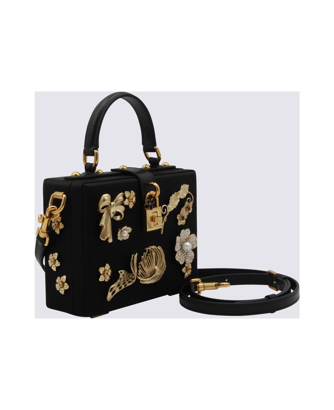 Dolce 
Gabbana Black And Gold Satin Dolce Box Top Handle Bag - Black