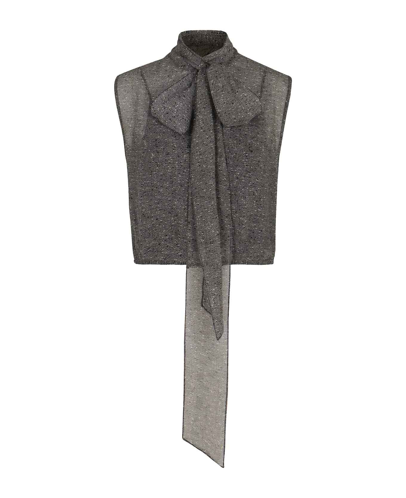 Gucci Top In Georgette Di Seta Trasparente - grey