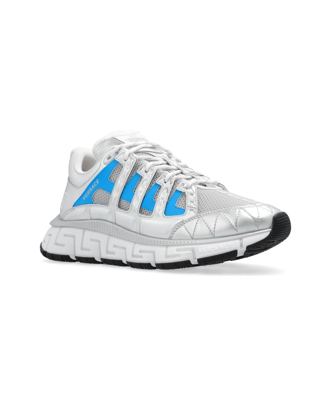 Versace Trigreca Panelled Mesh Lace-up Sneakers - Blu e Argento