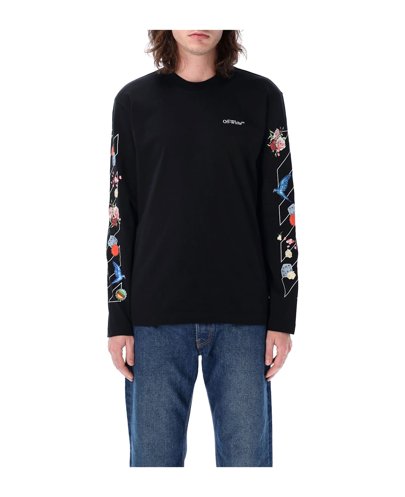 Off-White Fresco Diag Skate L/s Tee - BLACK WHITE
